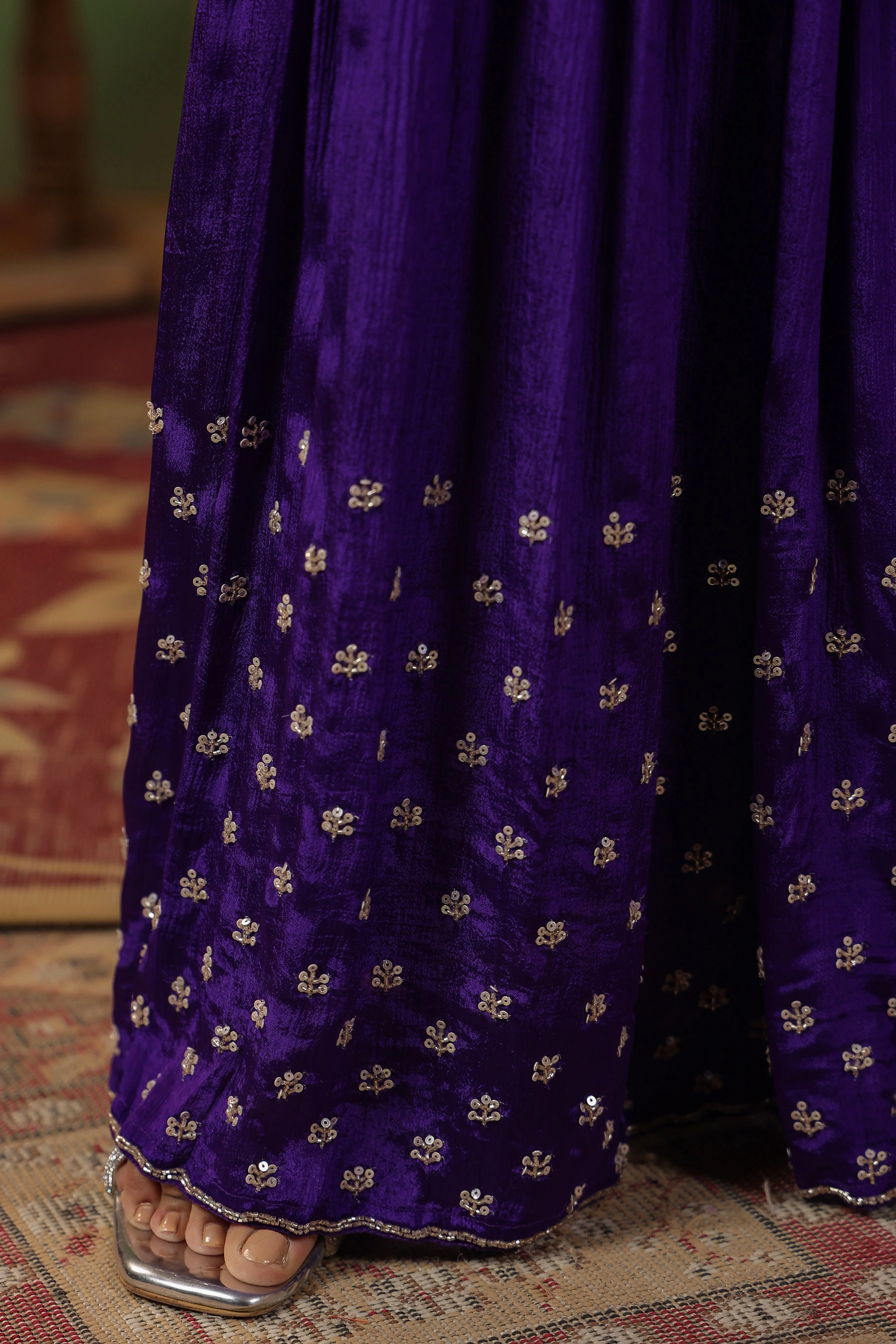 Royal Purple Embellished Chinon Silk Sharara Set - Image 7