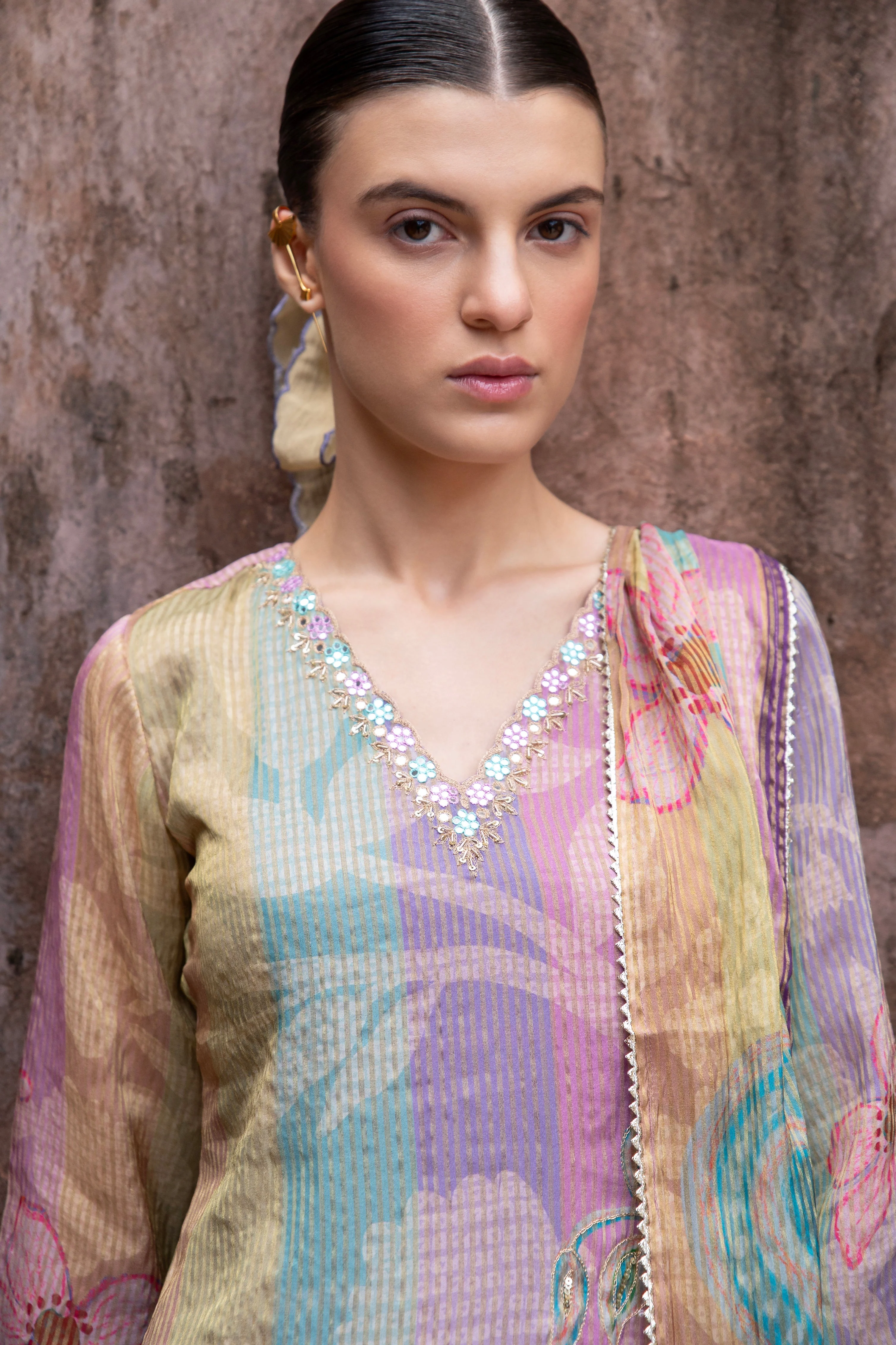 Purple Embellished  Premium Silk Pant Set - Image 2