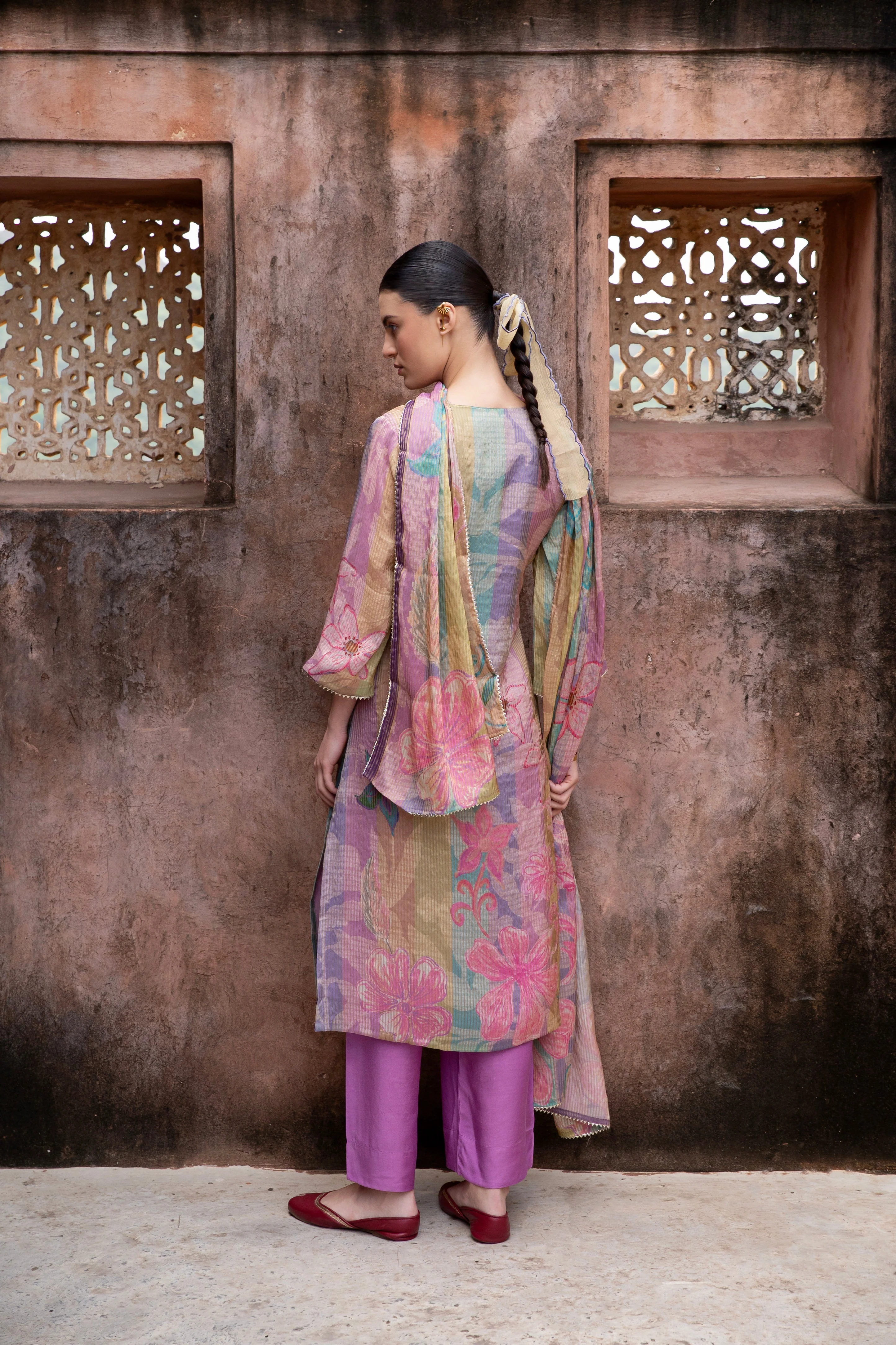 Purple Embellished  Premium Silk Pant Set - Image 4