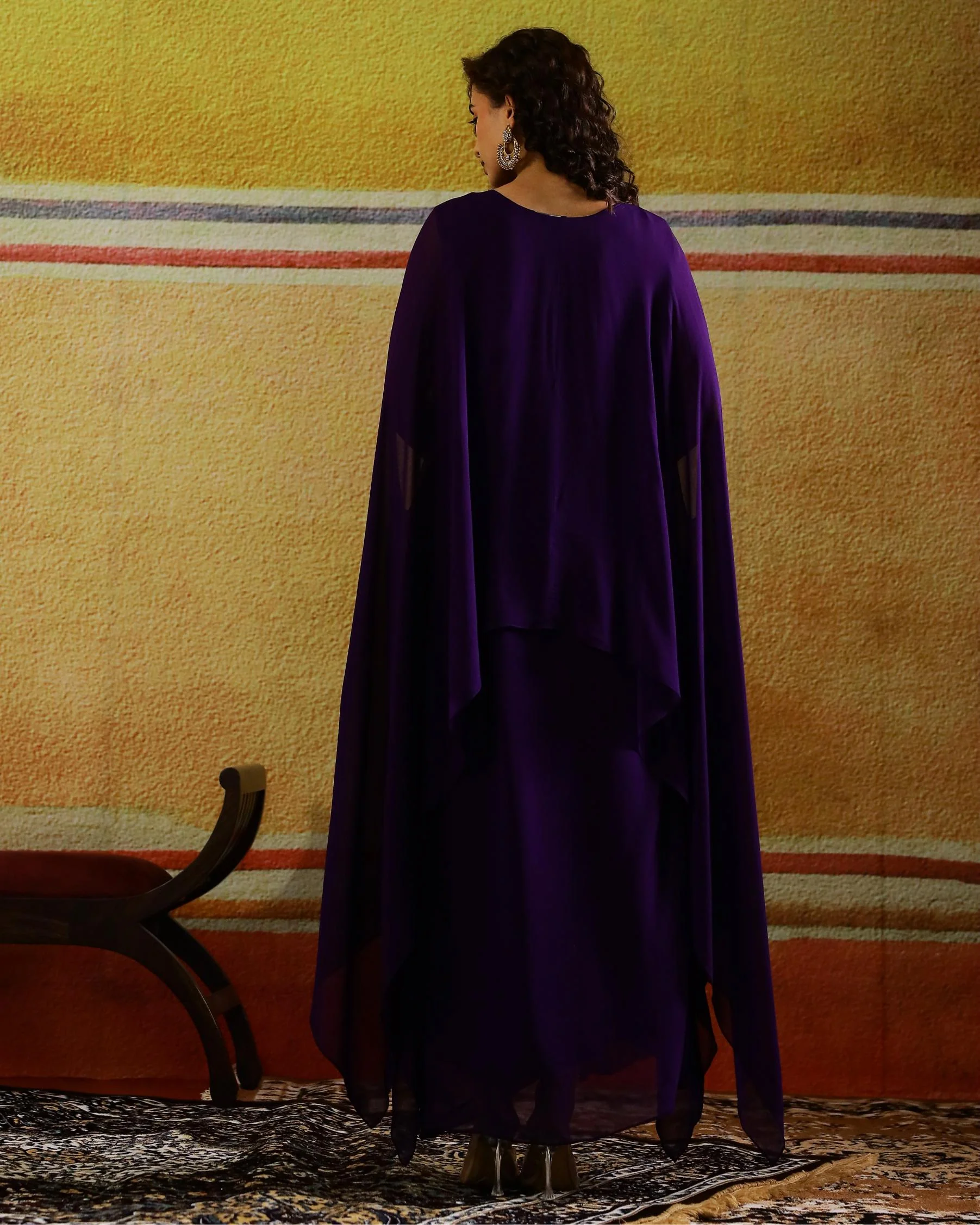 Purple Embellished Georgette Kaftan Set - Image 5