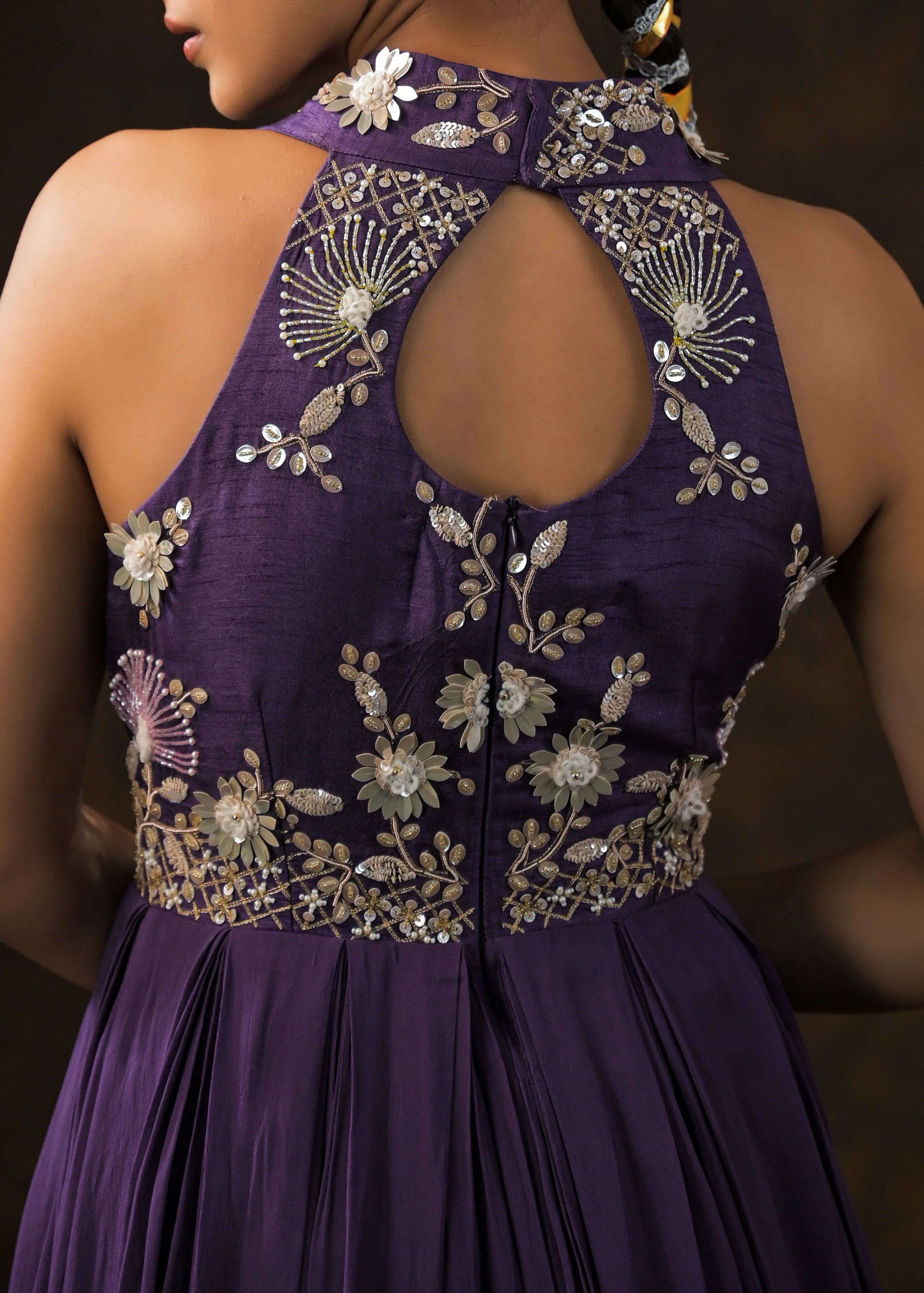 Regal Violet Embellished Georgette Silk Gown - Image 4