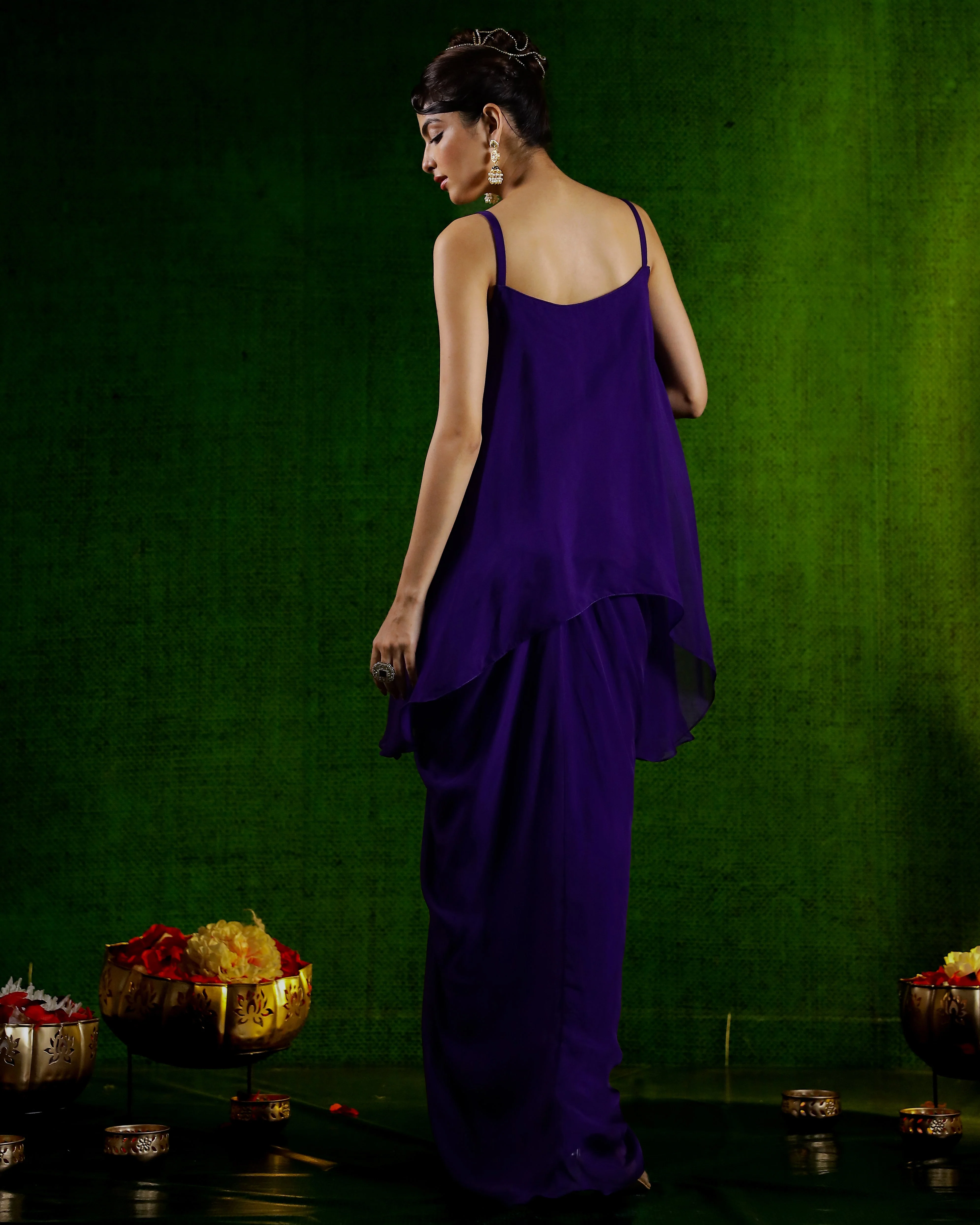 Purple Embellished Organza Silk Skirt Set - Image 5
