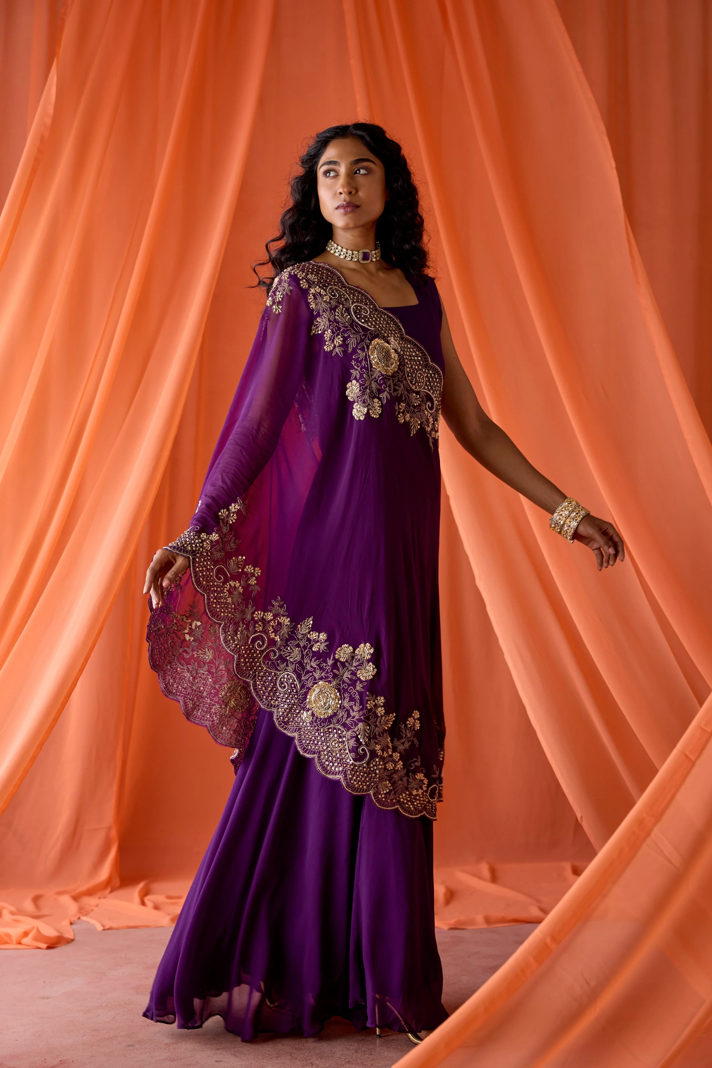 Purple Embellished Georgette Silk Gown Set - Image 5