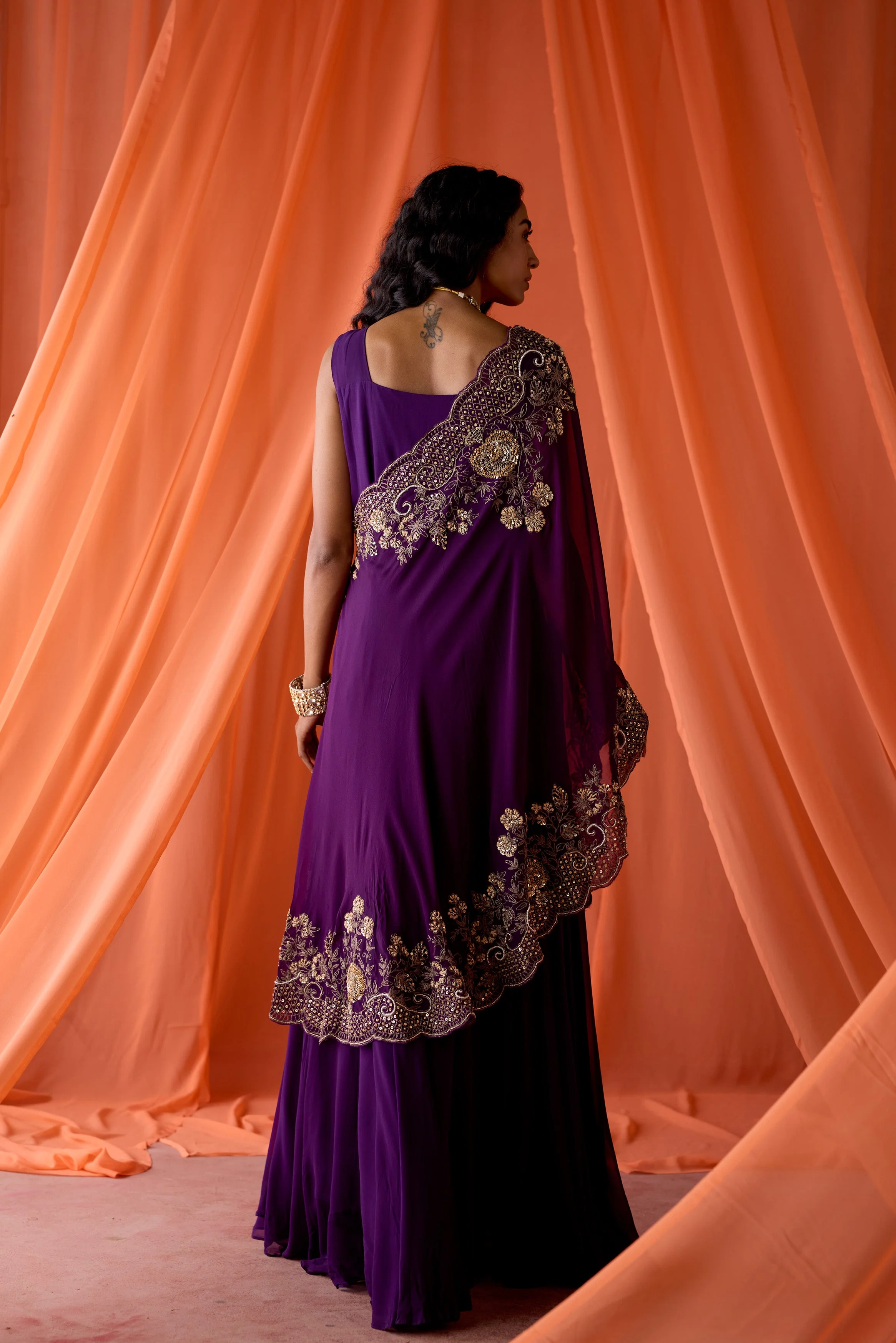 Purple Embellished Georgette Silk Gown Set - Image 7