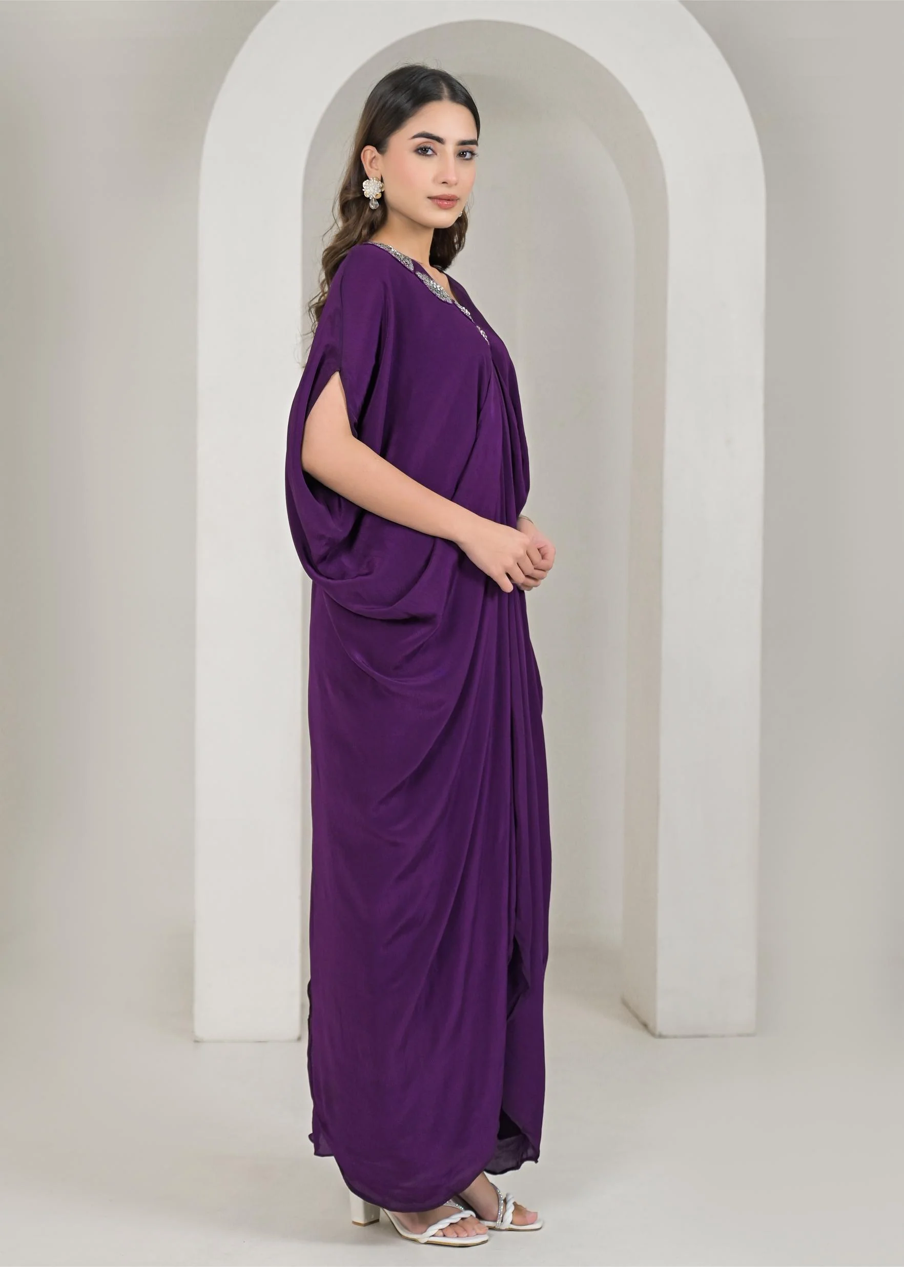 Purple Embellished Premium Silk Gown - Image 3