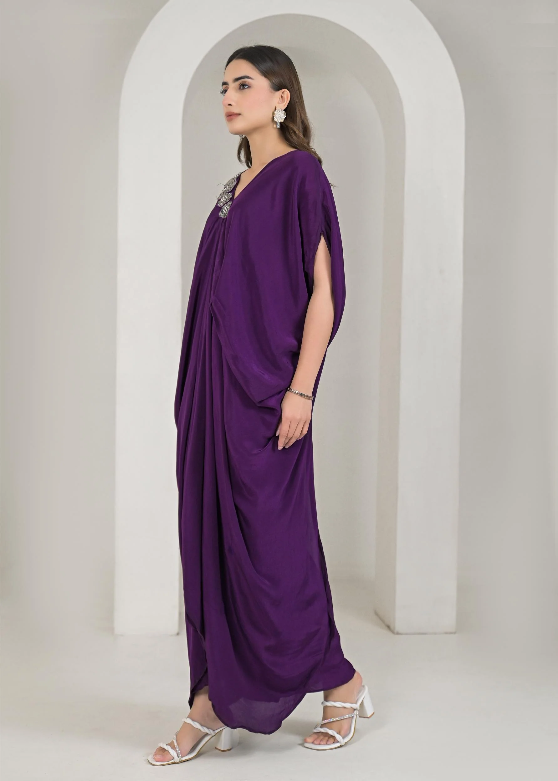 Purple Embellished Premium Silk Gown - Image 4