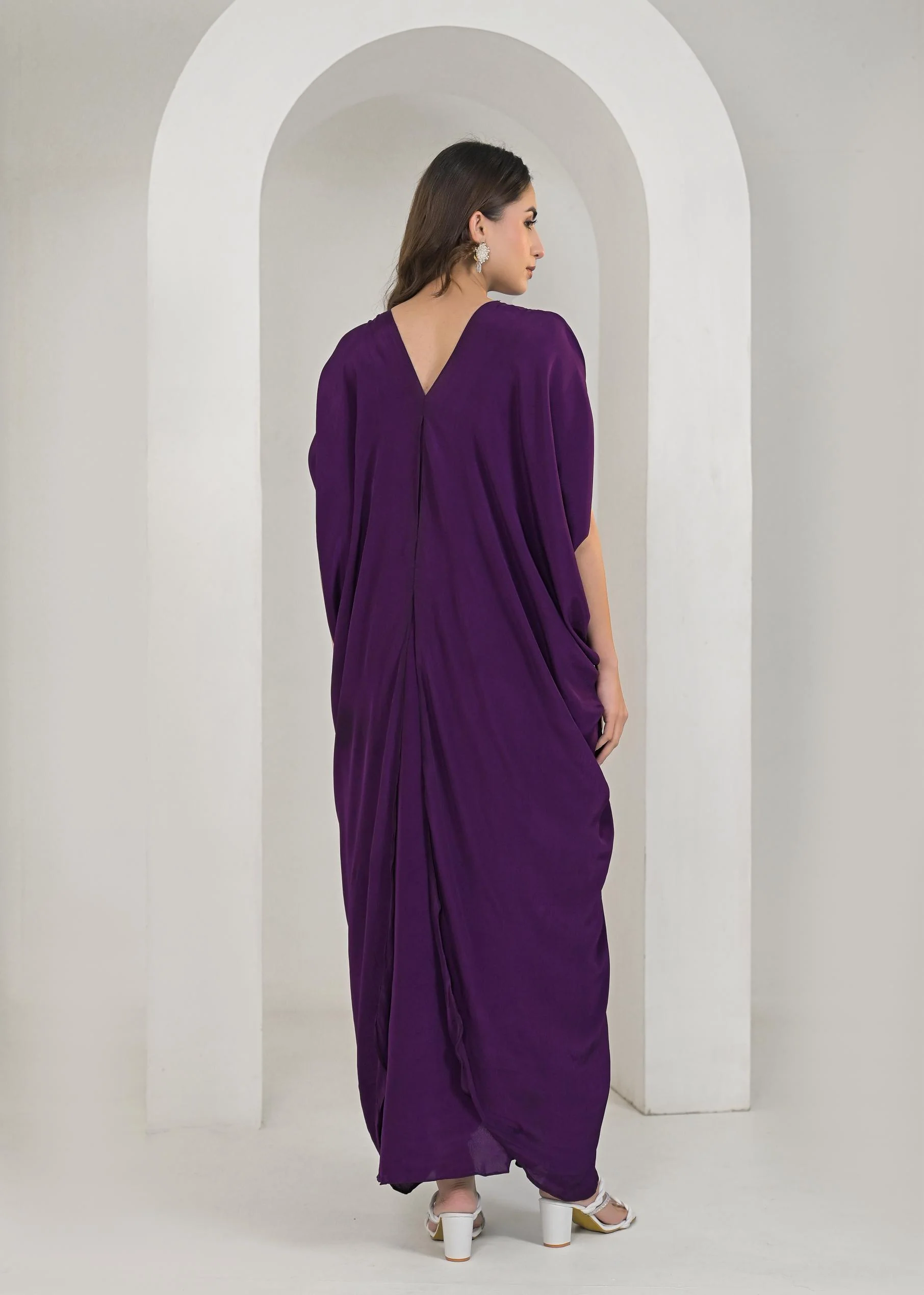 Purple Embellished Premium Silk Gown - Image 5