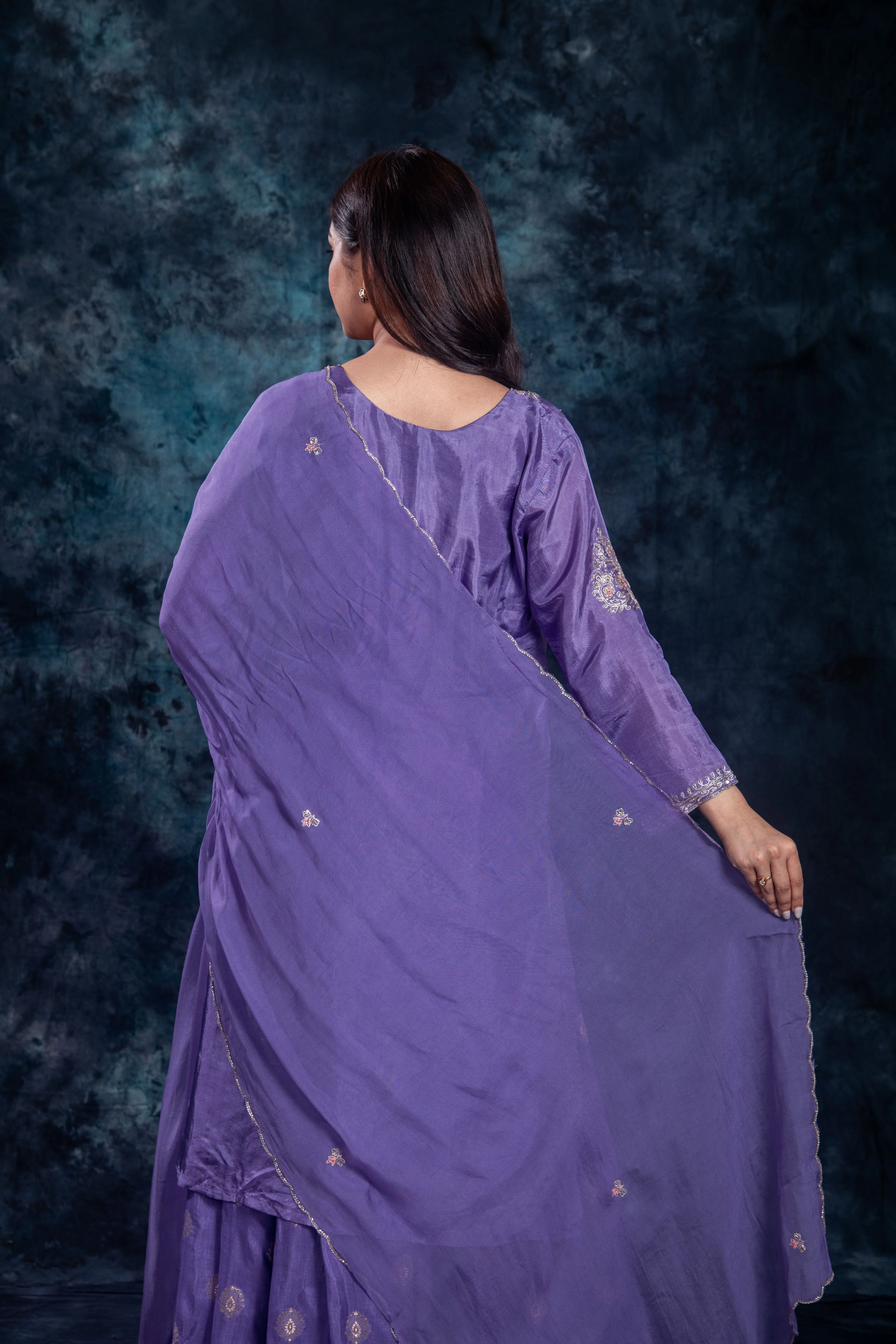 Purple Embellished Premium Silk Skirt Set - Image 9