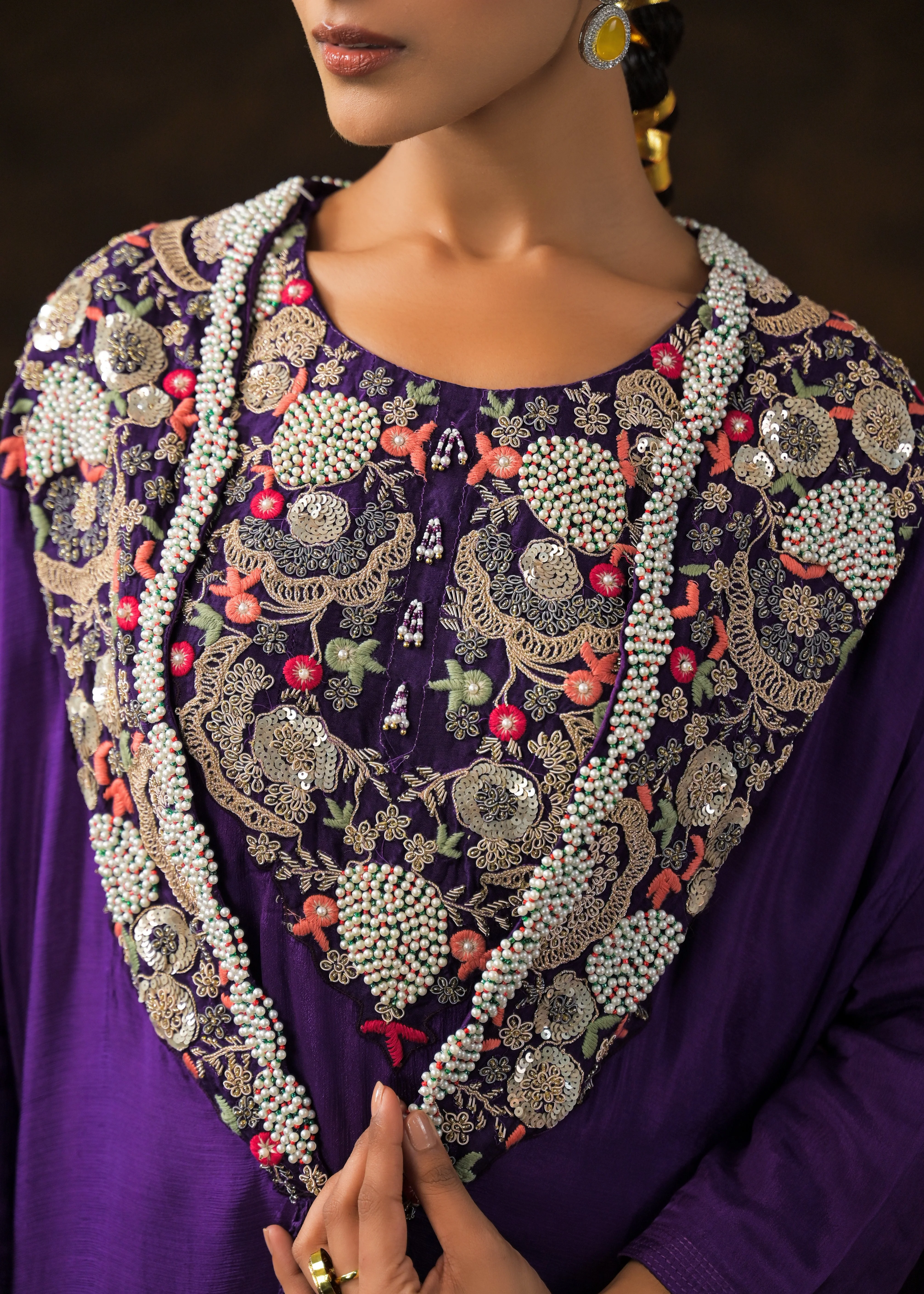 Regal Voilet Embellished Chinon Silk Sharara Set - Image 2