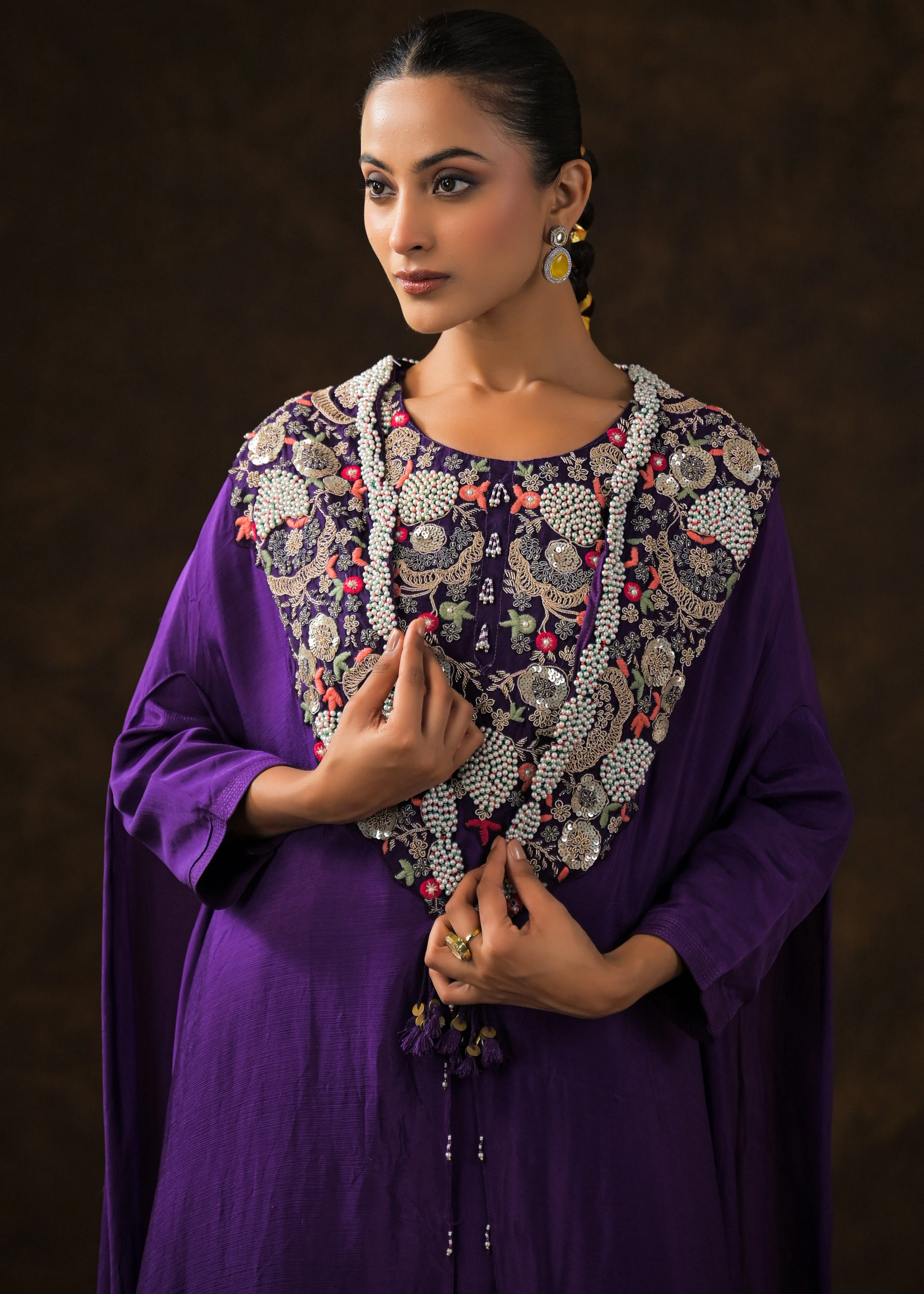 Regal Voilet Embellished Chinon Silk Sharara Set - Image 3