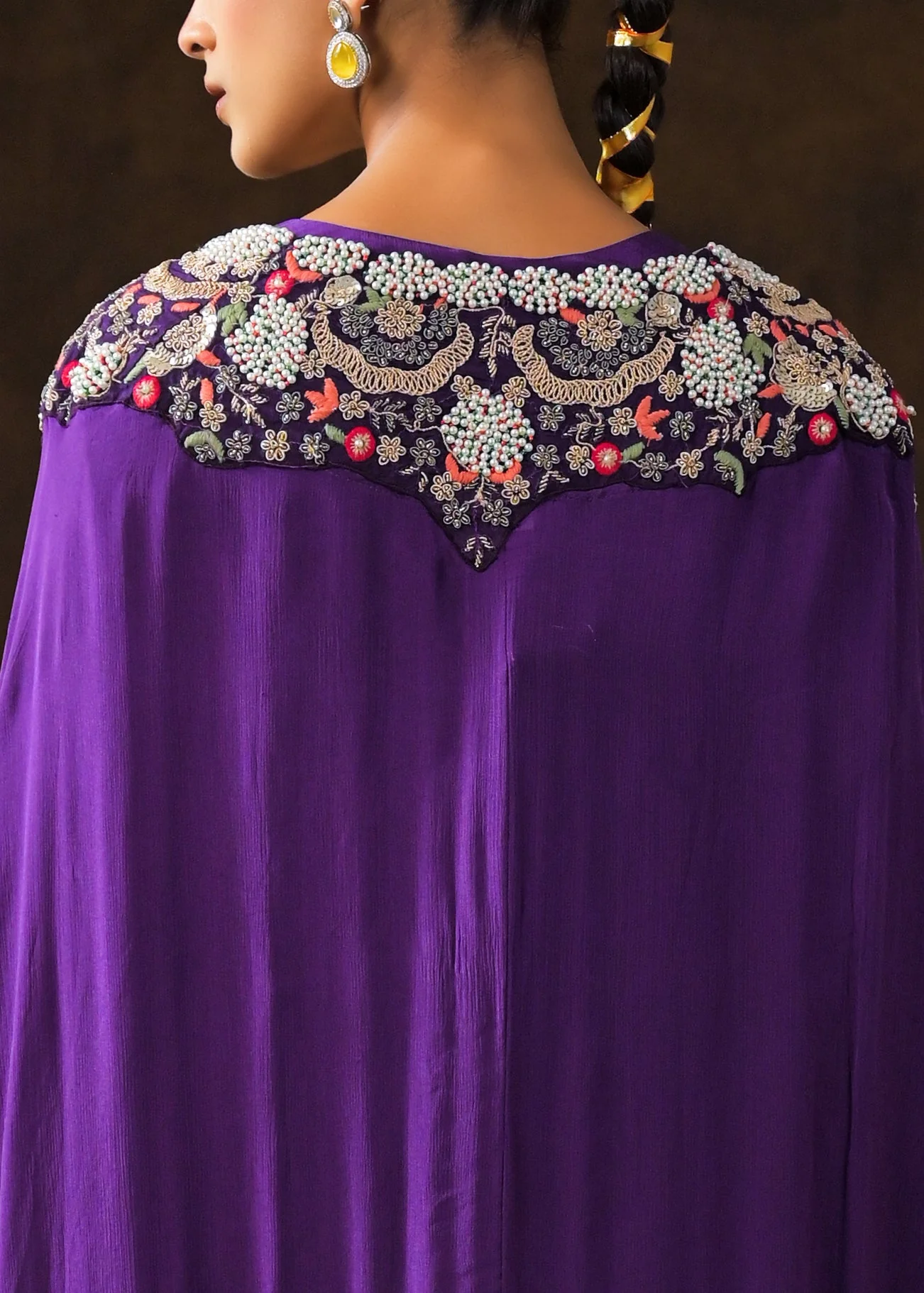 Regal Voilet Embellished Chinon Silk Sharara Set - Image 4