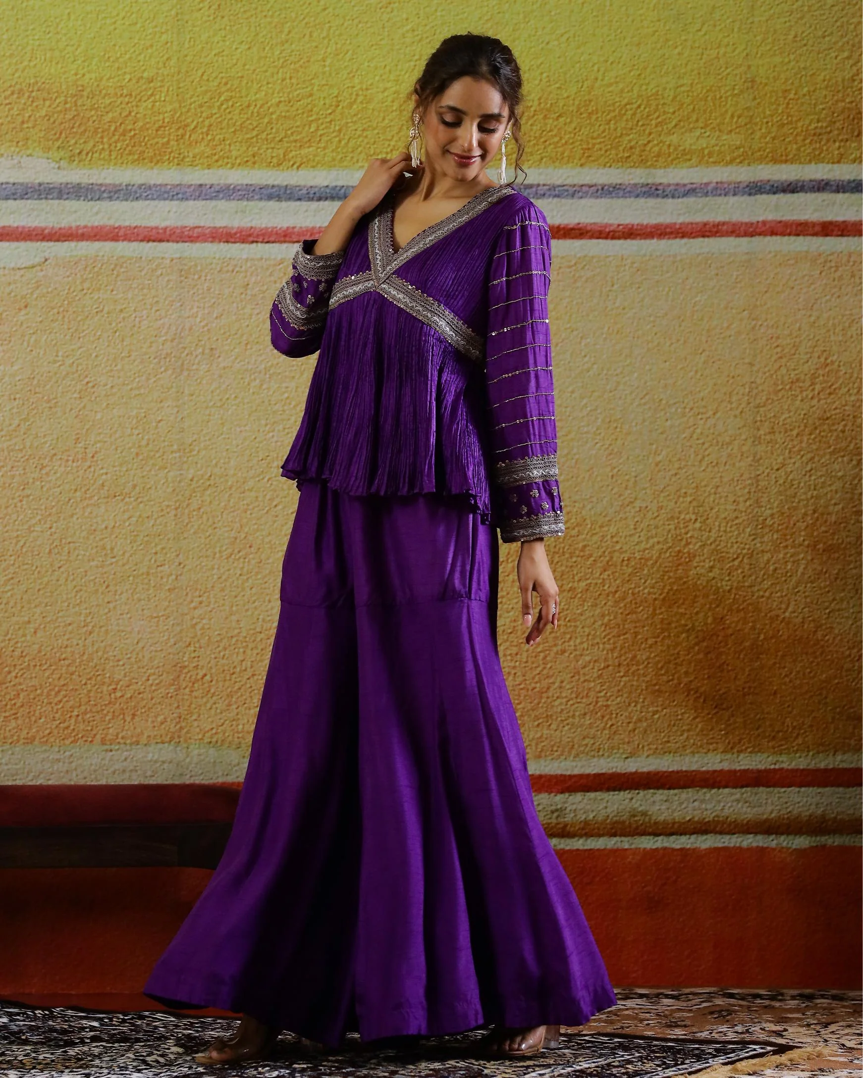 Purple Embellished Raw Silk Sharara Set - Image 4
