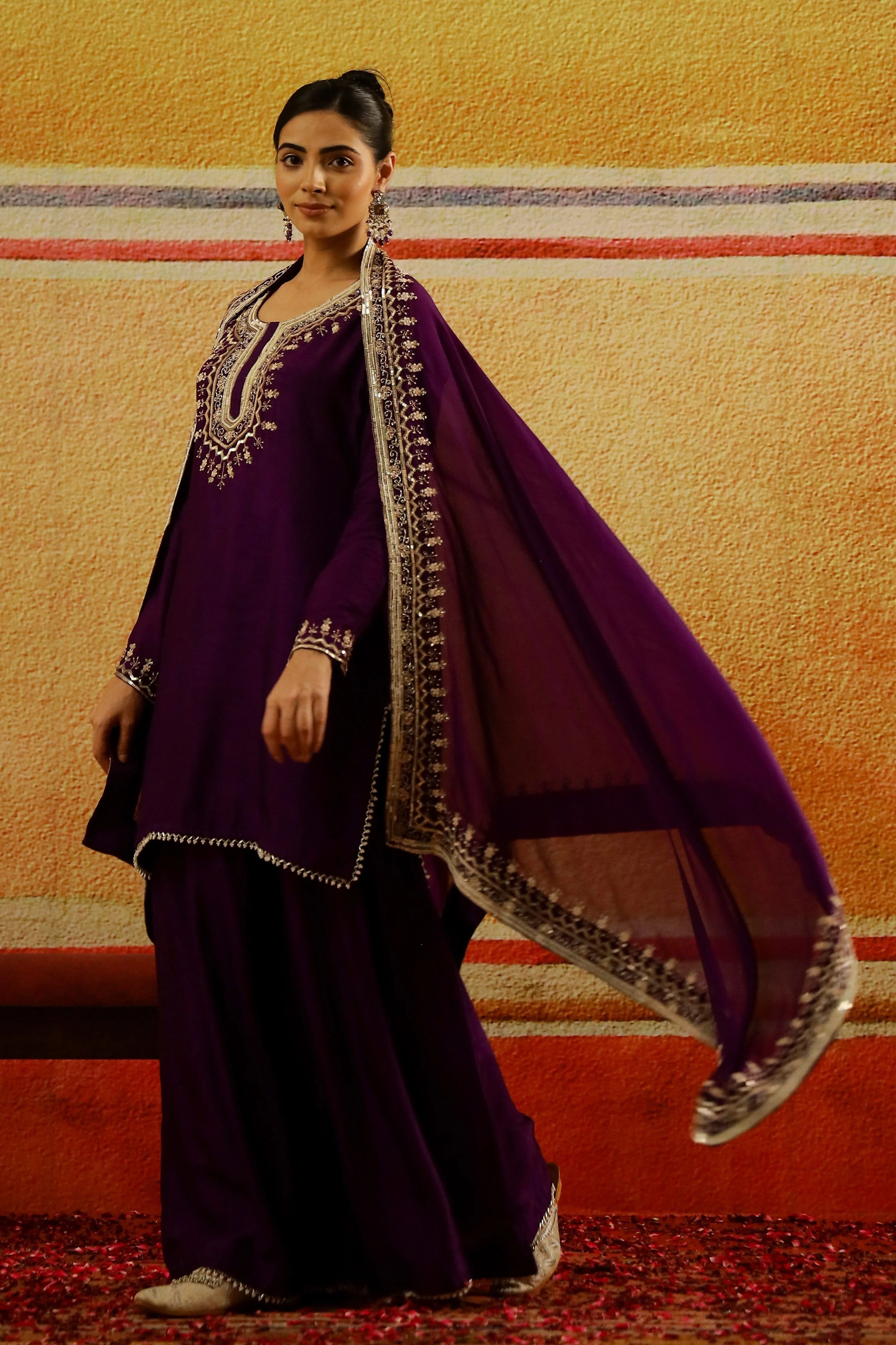 Purple Embellished Raw Silk Palazzo Set - Image 4
