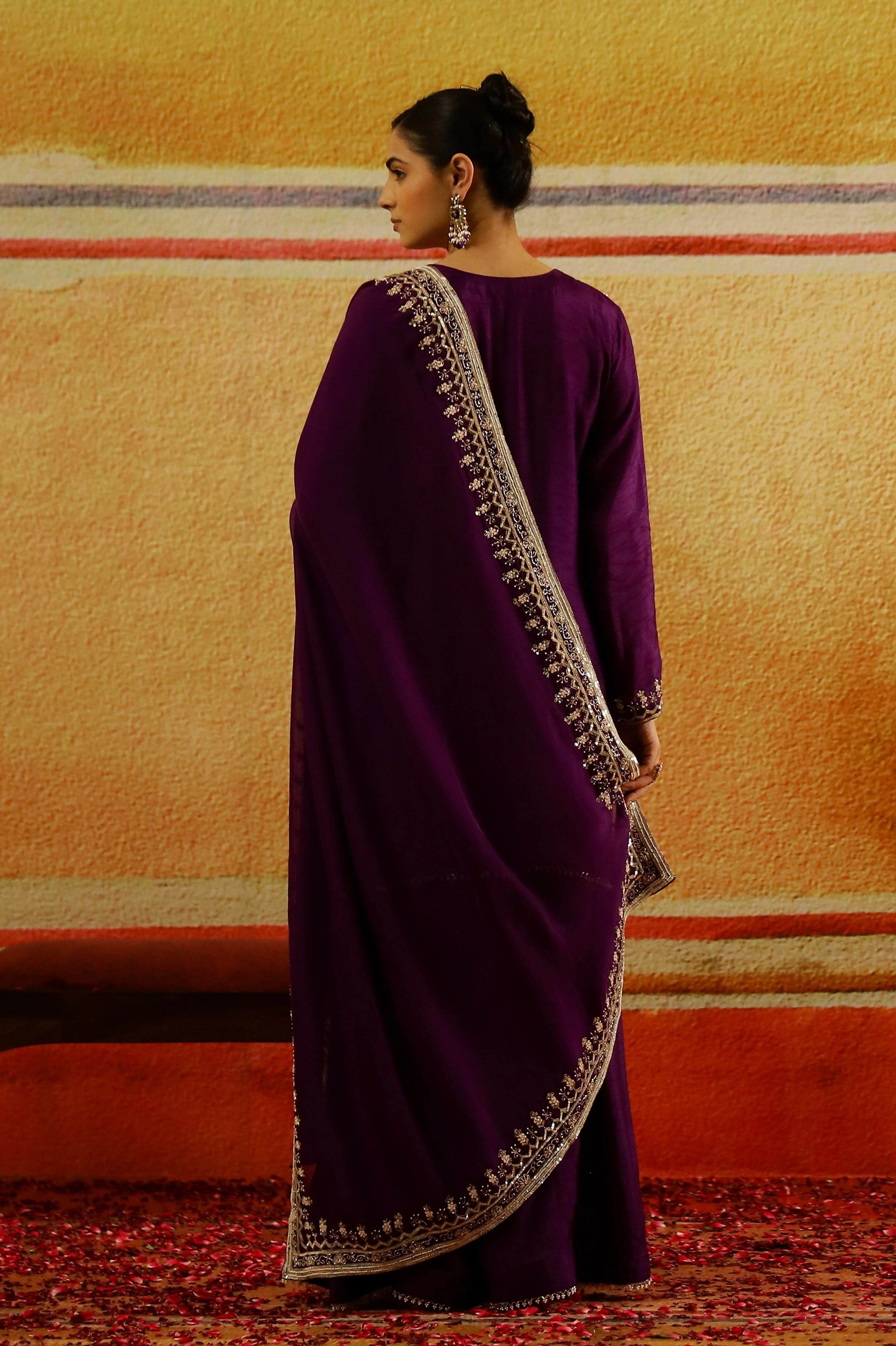 Purple Embellished Raw Silk Palazzo Set - Image 5