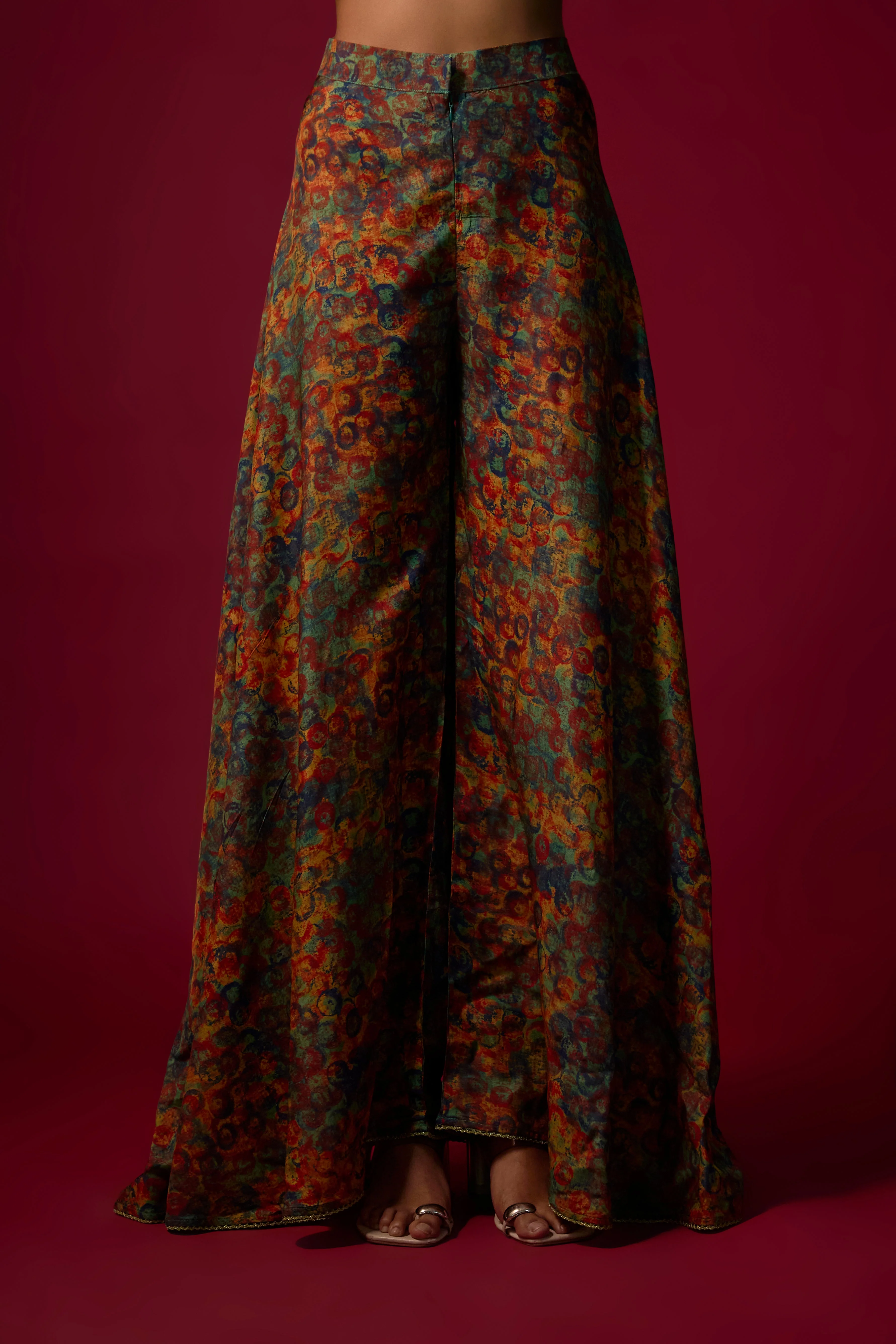 Rama Green Embellished Slub Silk Palazzo Set - Image 3
