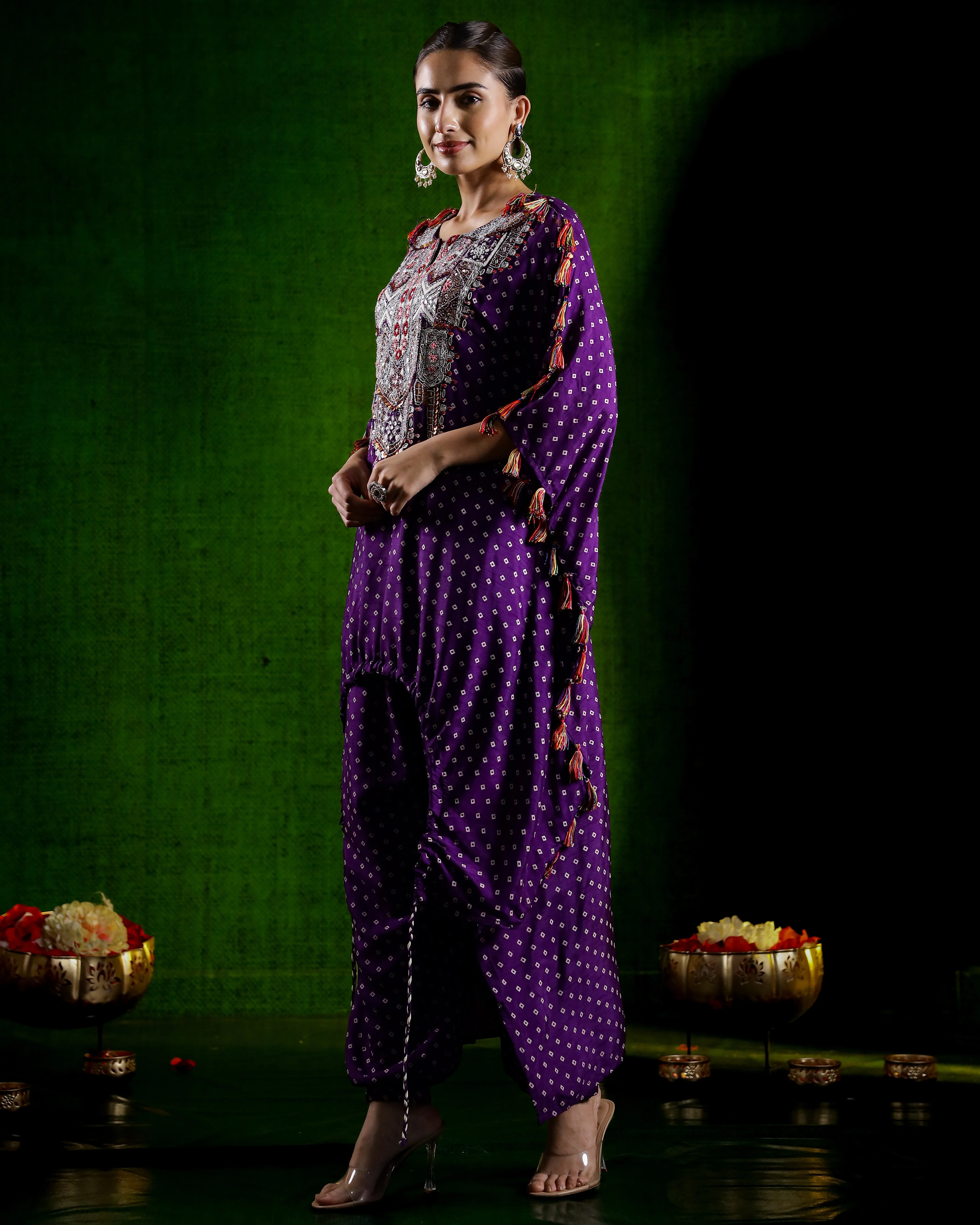 Purple Embellished Spanish Silk Kaftan Set - Image 4