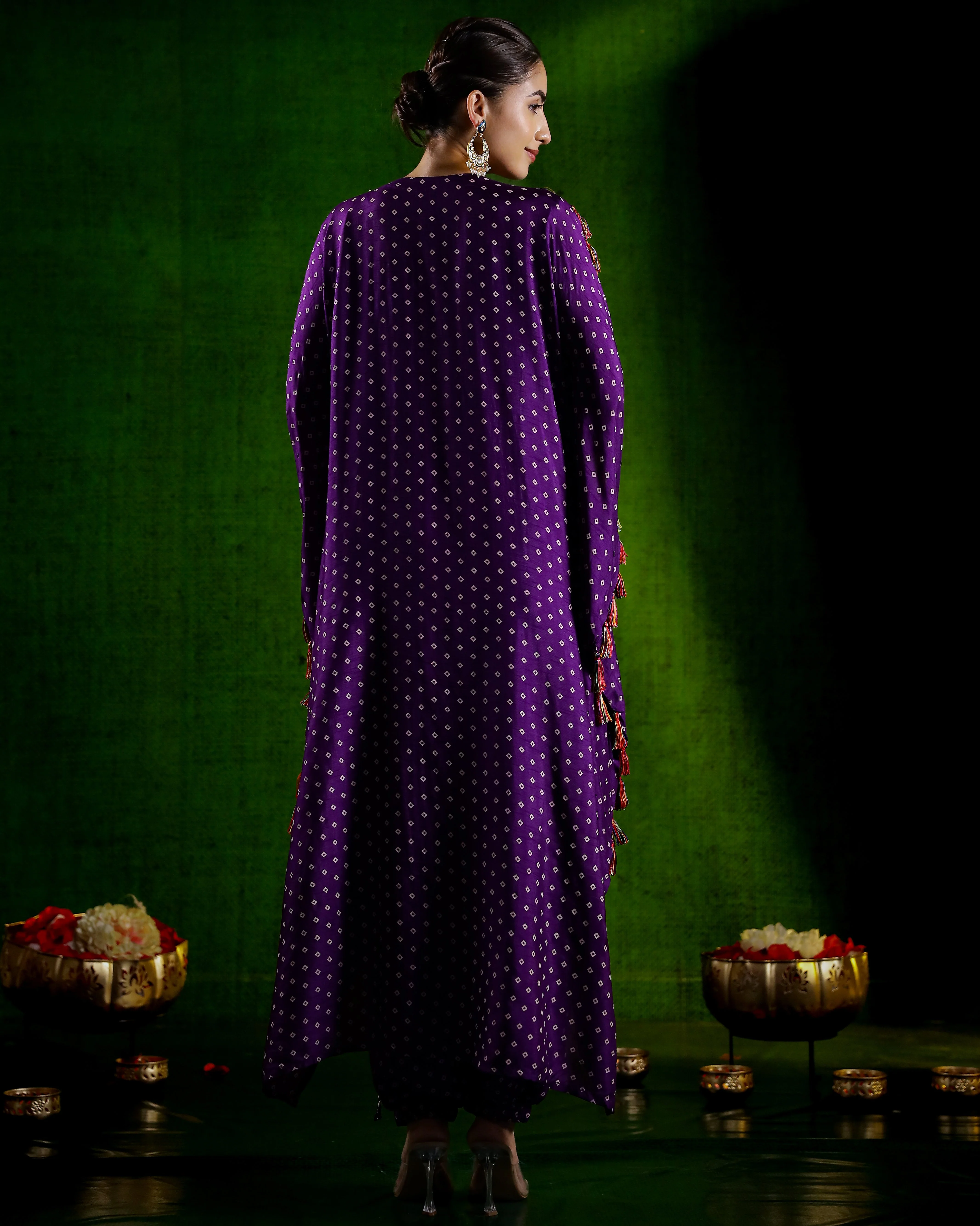 Purple Embellished Spanish Silk Kaftan Set - Image 5