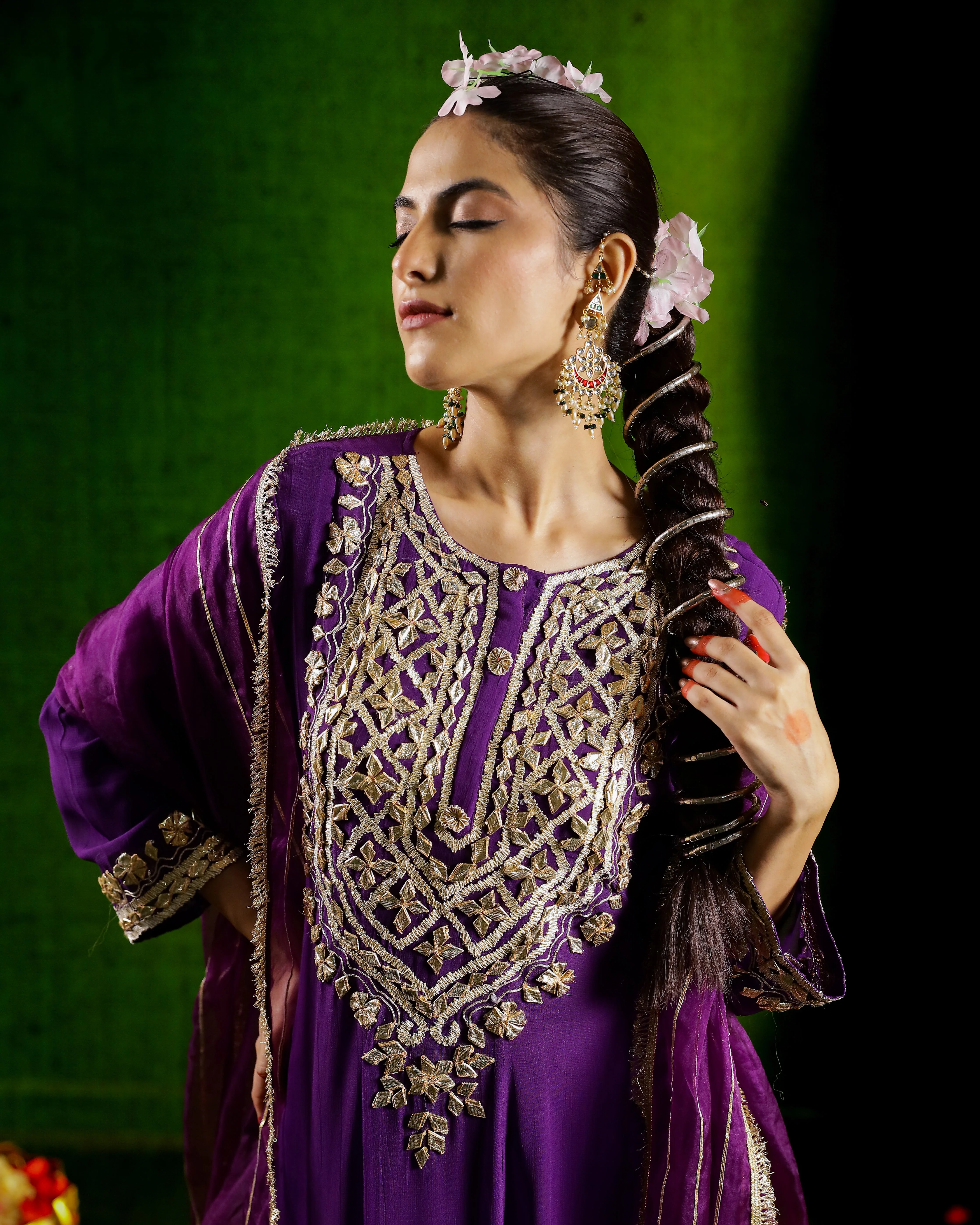 Purple Embroidered Georgette Silk Anarkali Set - Image 2