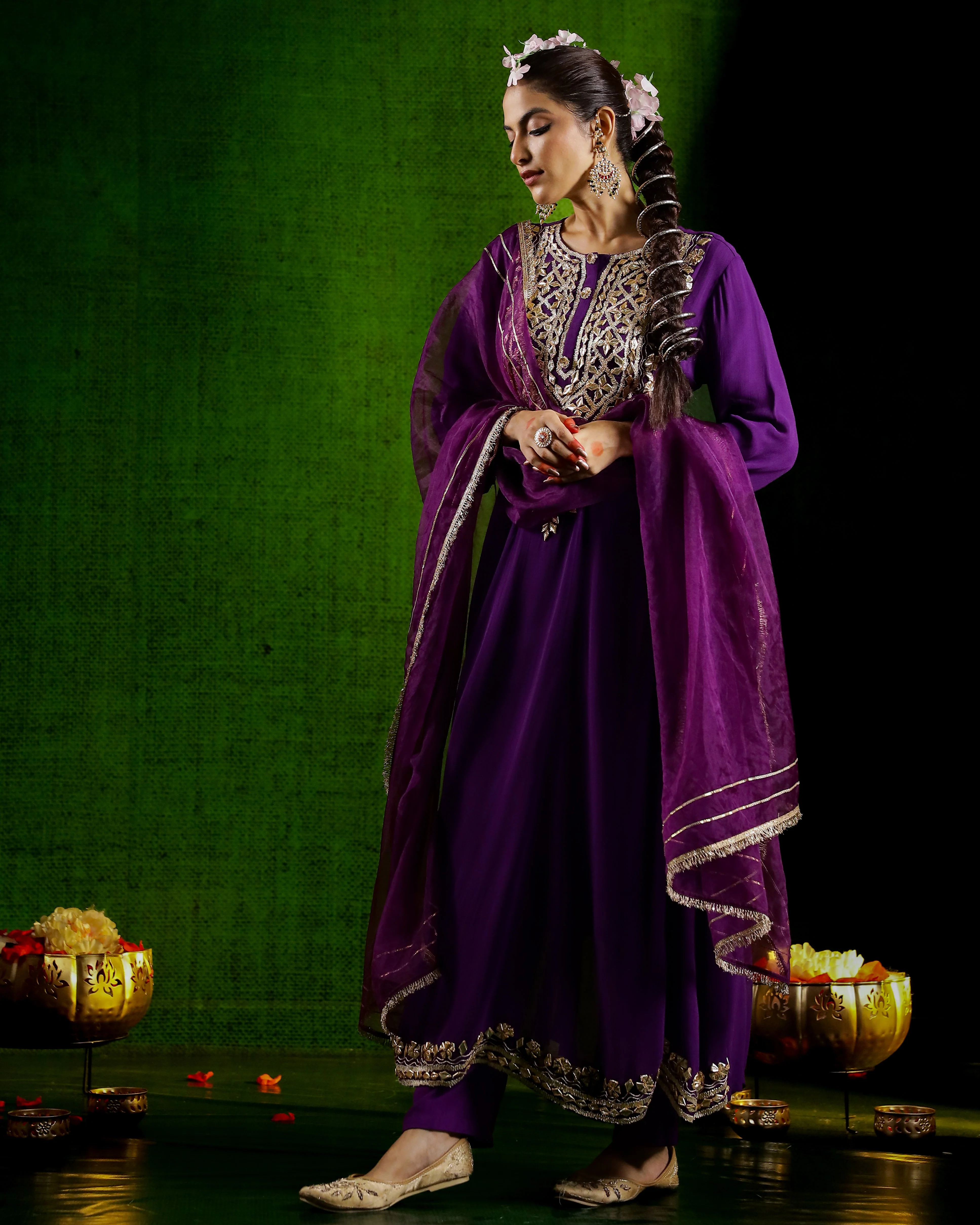 Purple Embroidered Georgette Silk Anarkali Set - Image 4