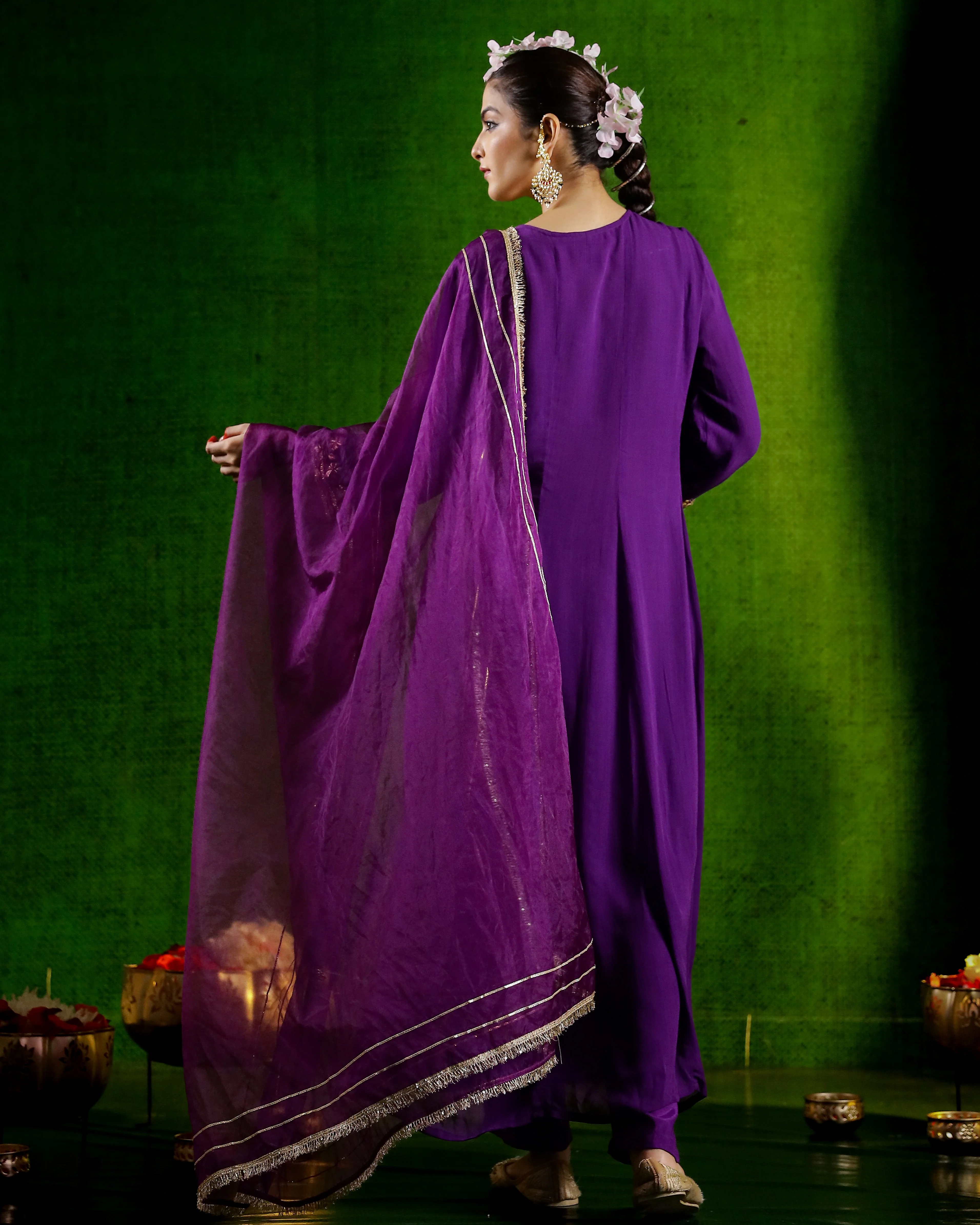 Purple Embroidered Georgette Silk Anarkali Set - Image 5
