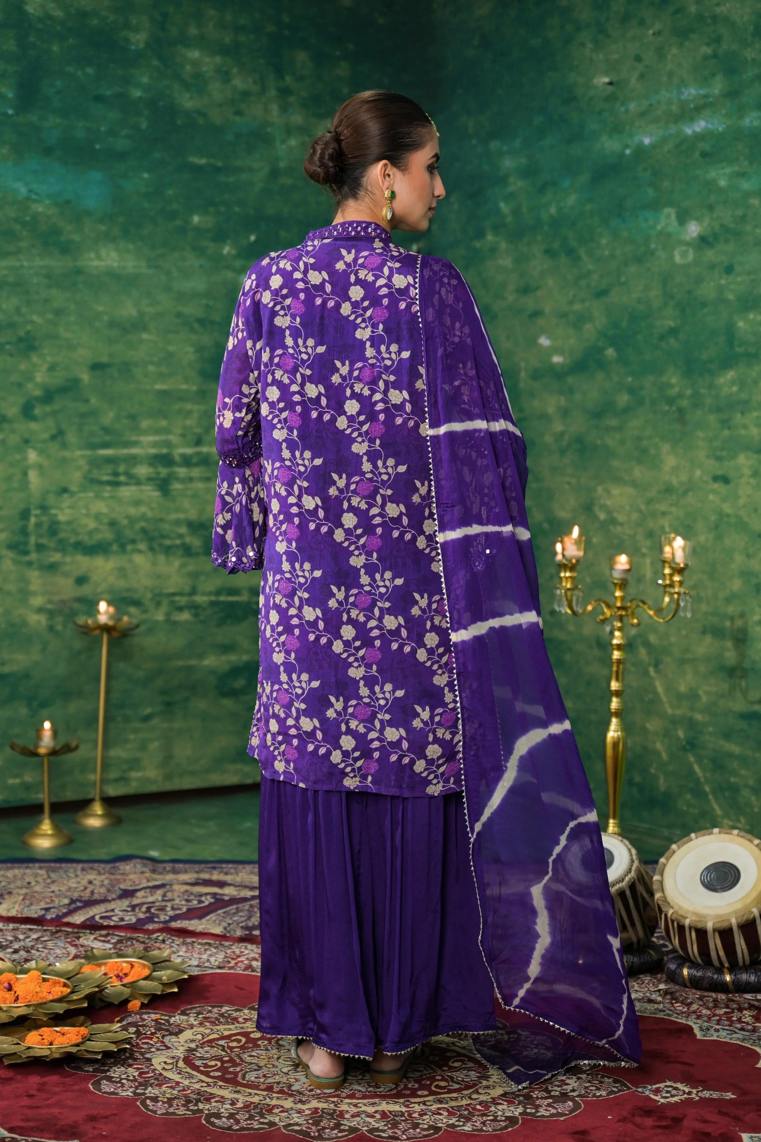 Purple Floral Printed Chinon Silk Sharara Set - Image 5