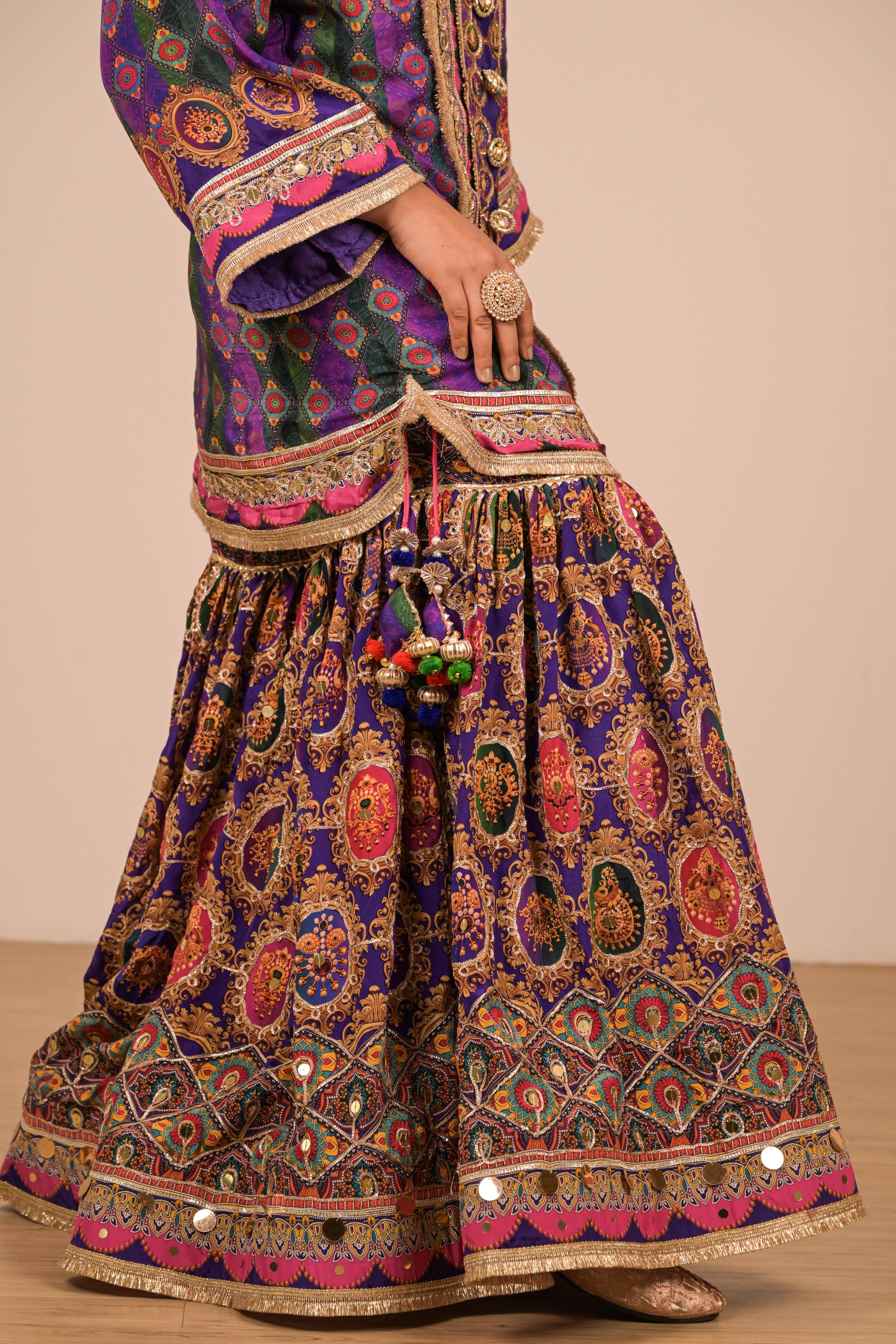Purple-Green Printed Sharara Set - Image 2