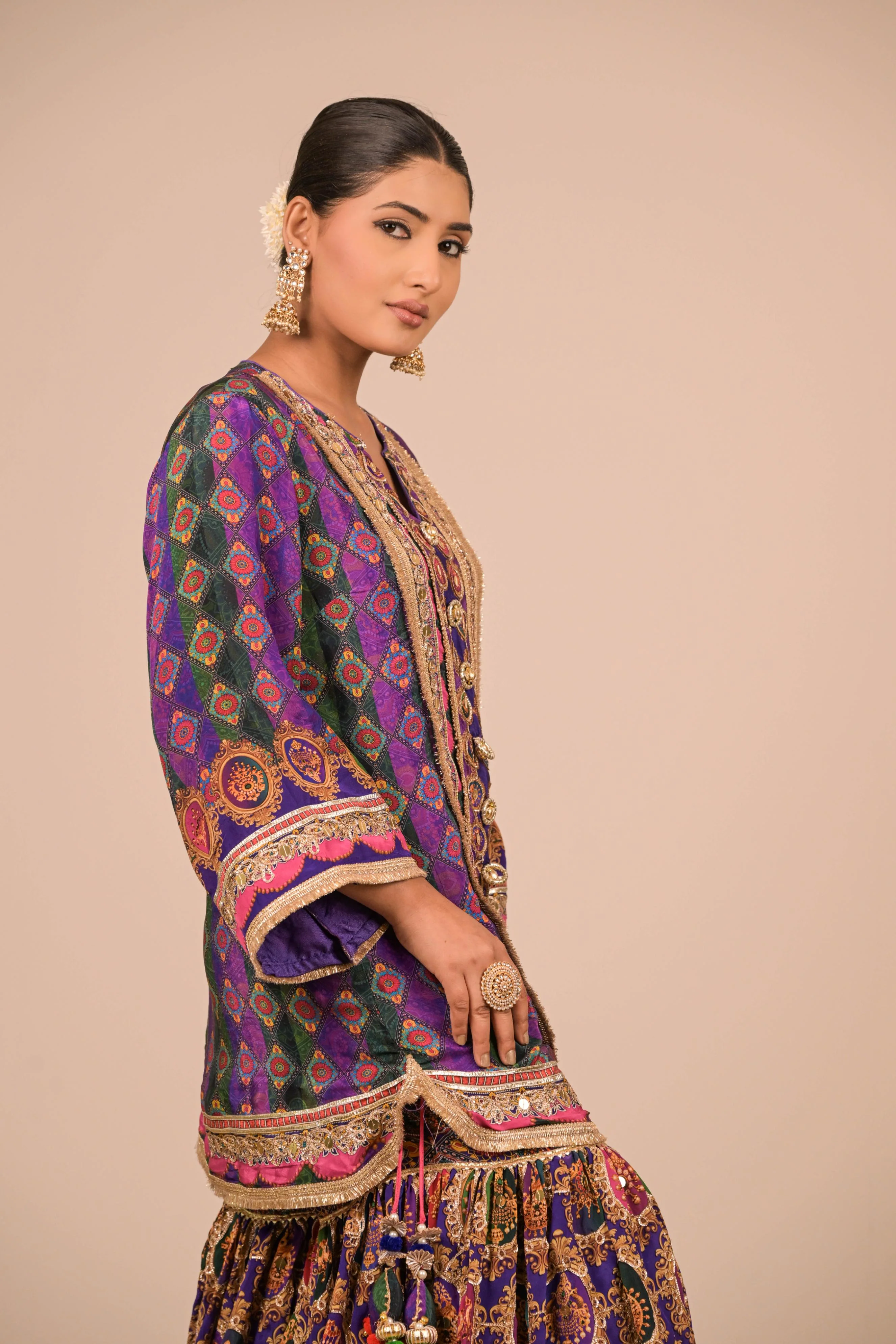 Purple-Green Printed Sharara Set - Image 5