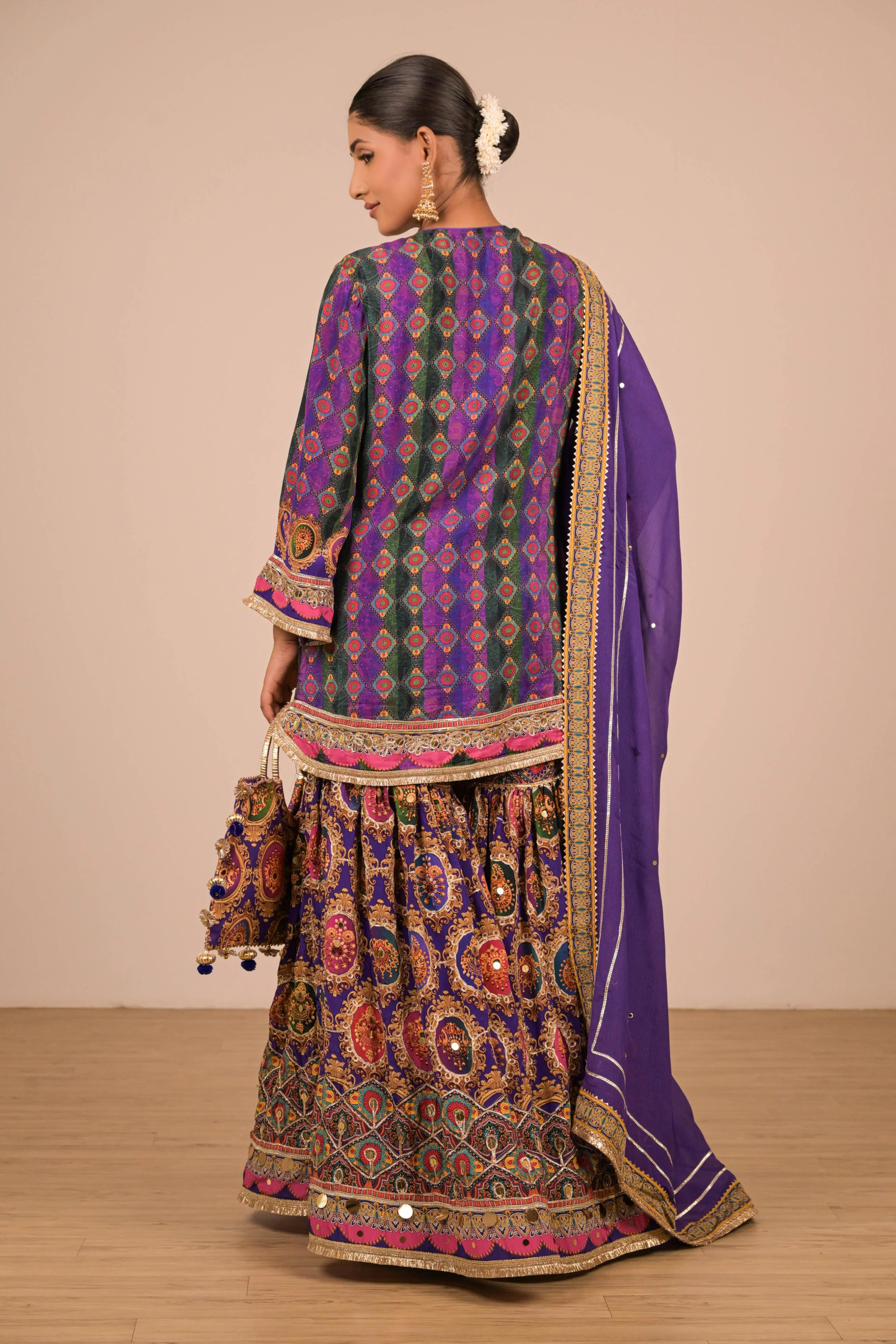 Purple-Green Printed Sharara Set - Image 7