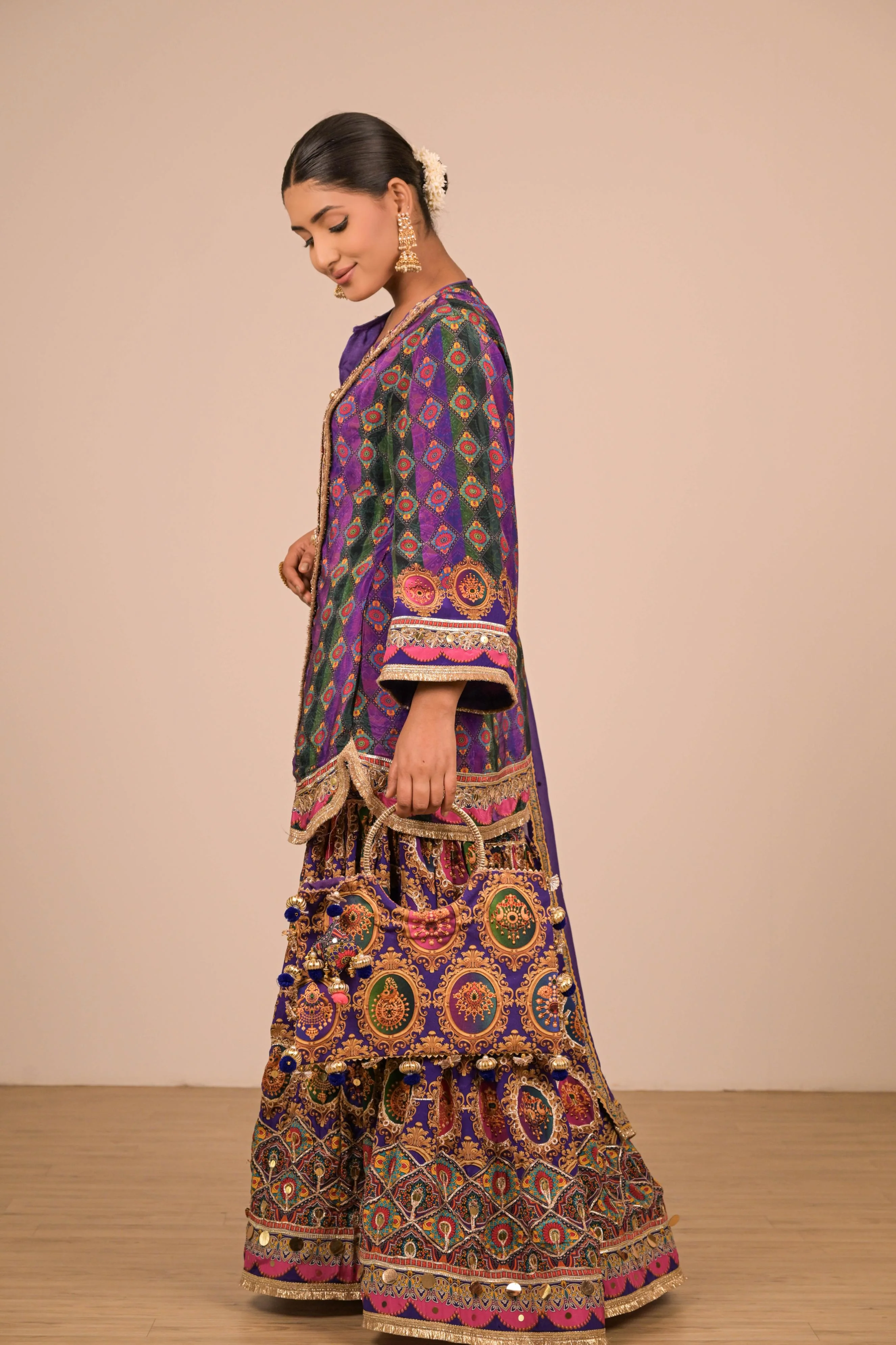 Purple-Green Printed Sharara Set - Image 8