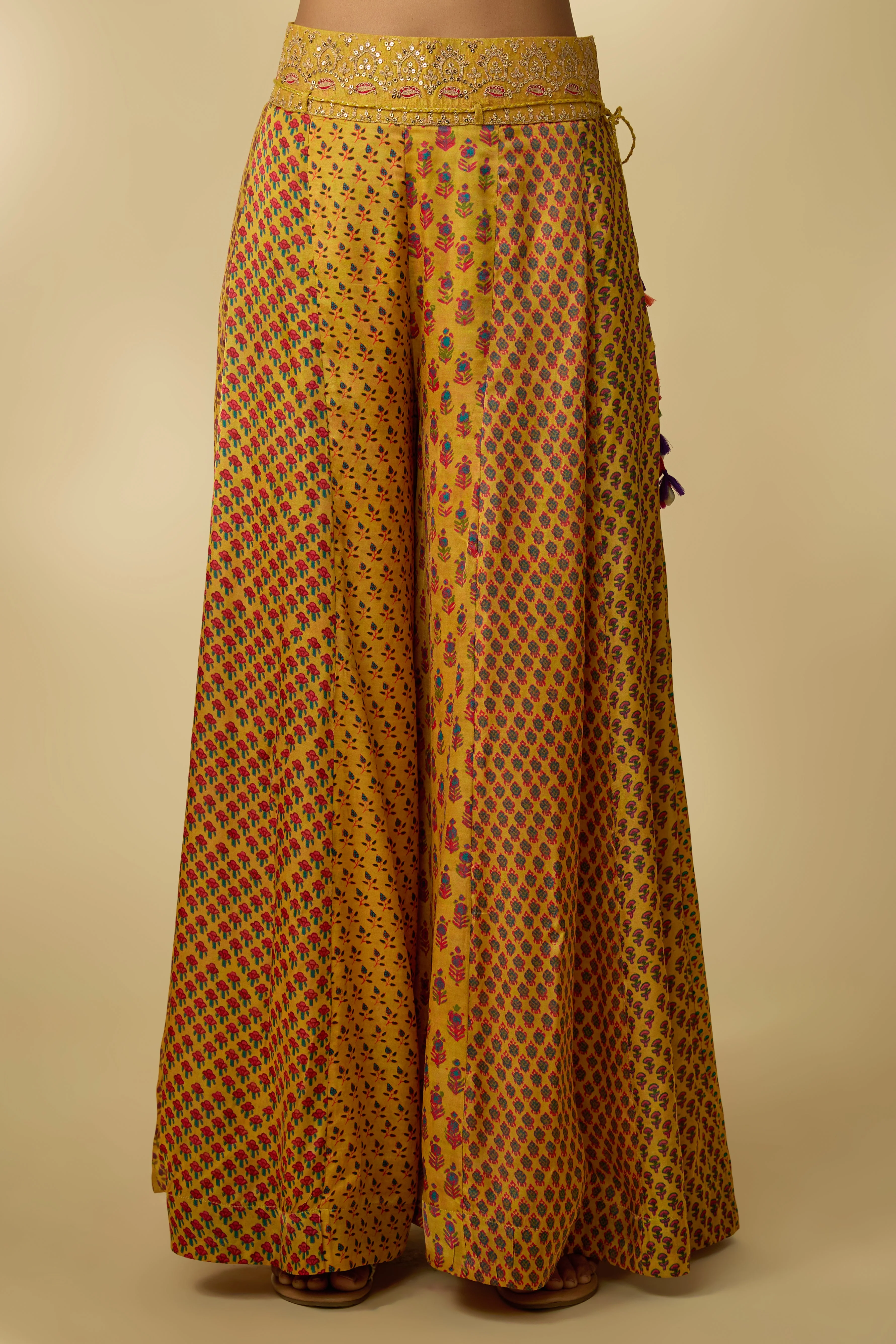 Mustard Yellow Printed Slub Cotton Silk Tunic Co-Ord Set - Image 3