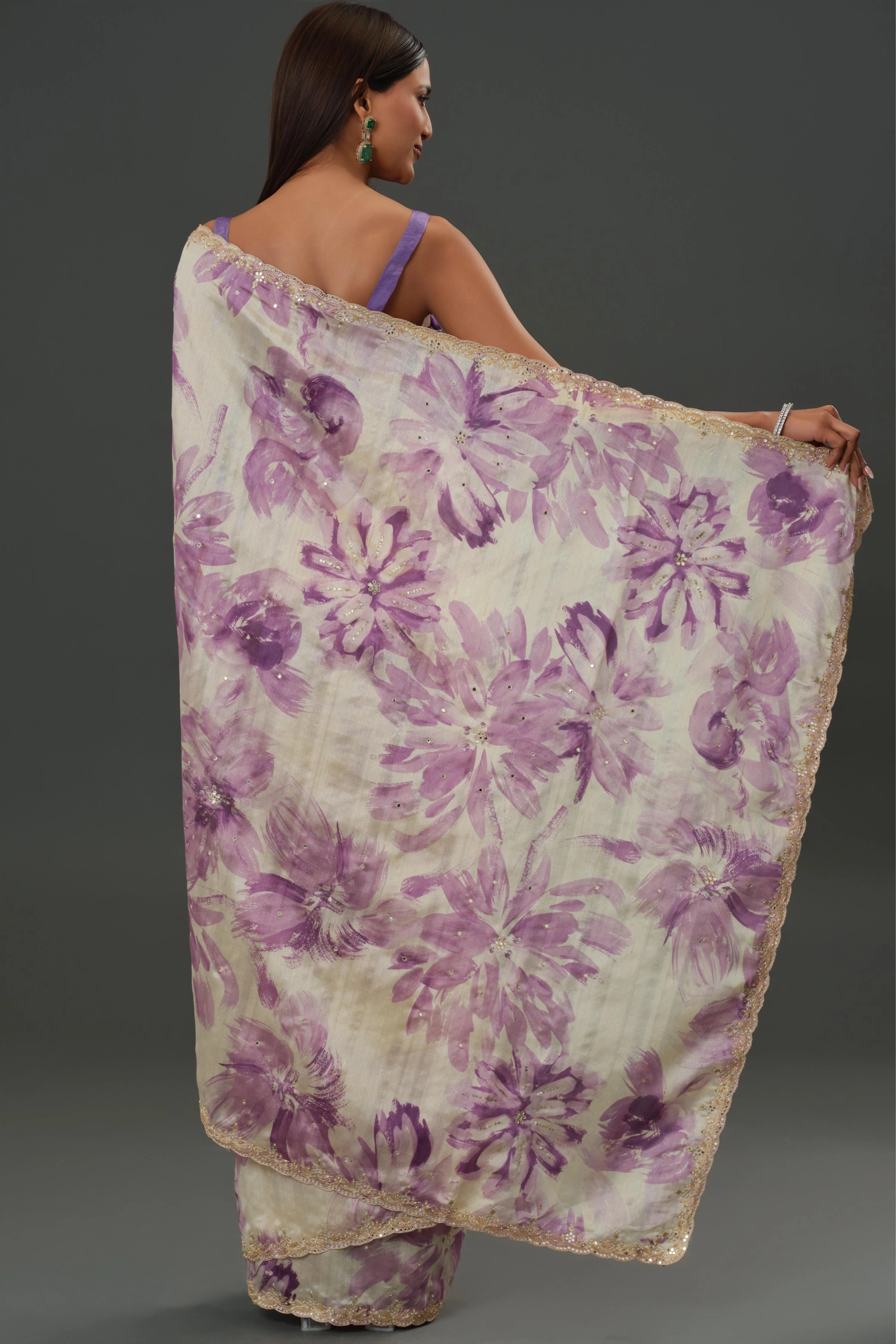 Lavender Glow Tussar Silk Saree - Image 3