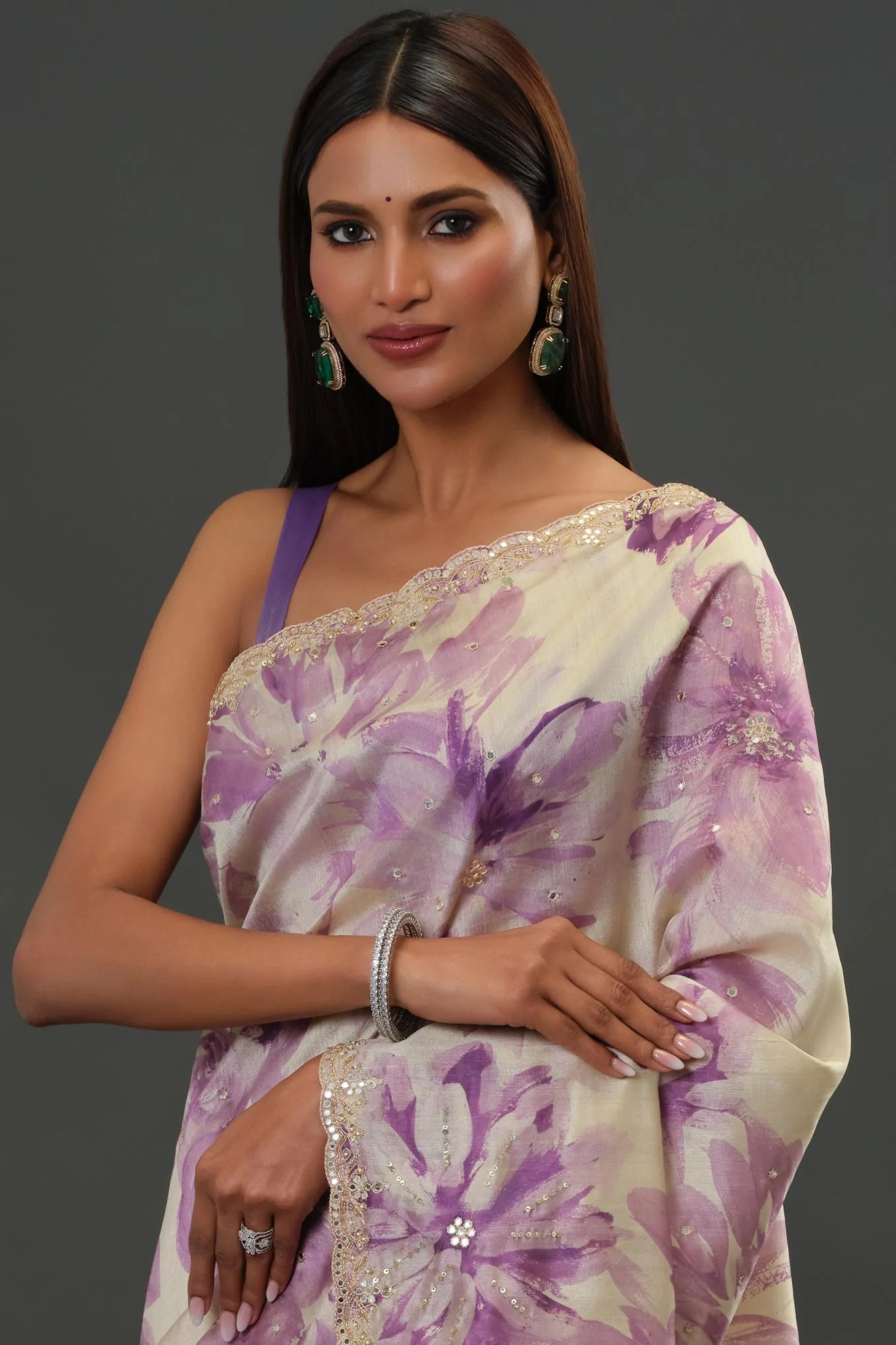 Lavender Glow Tussar Silk Saree - Image 4