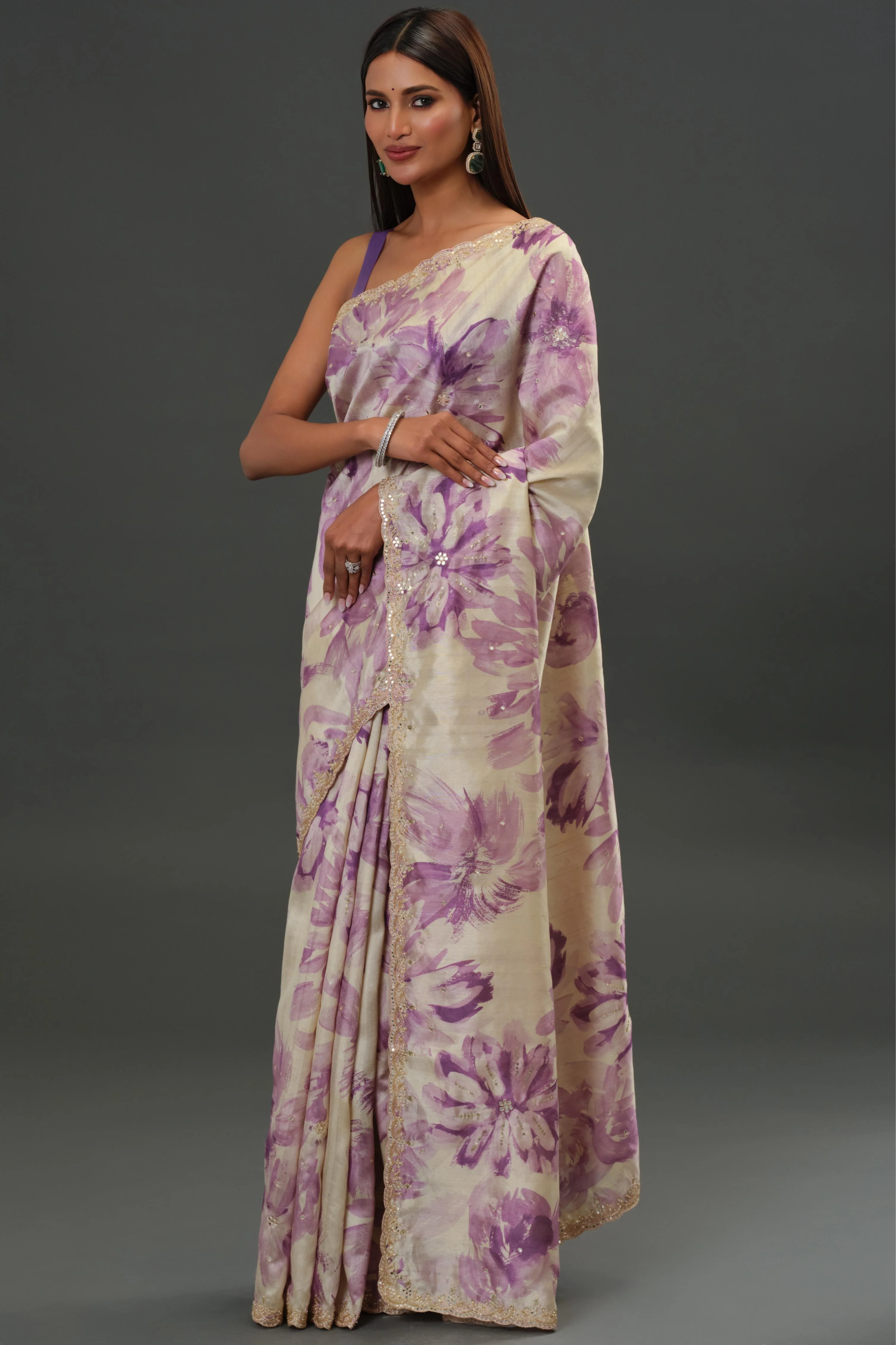 Lavender Glow Tussar Silk Saree - Image 5