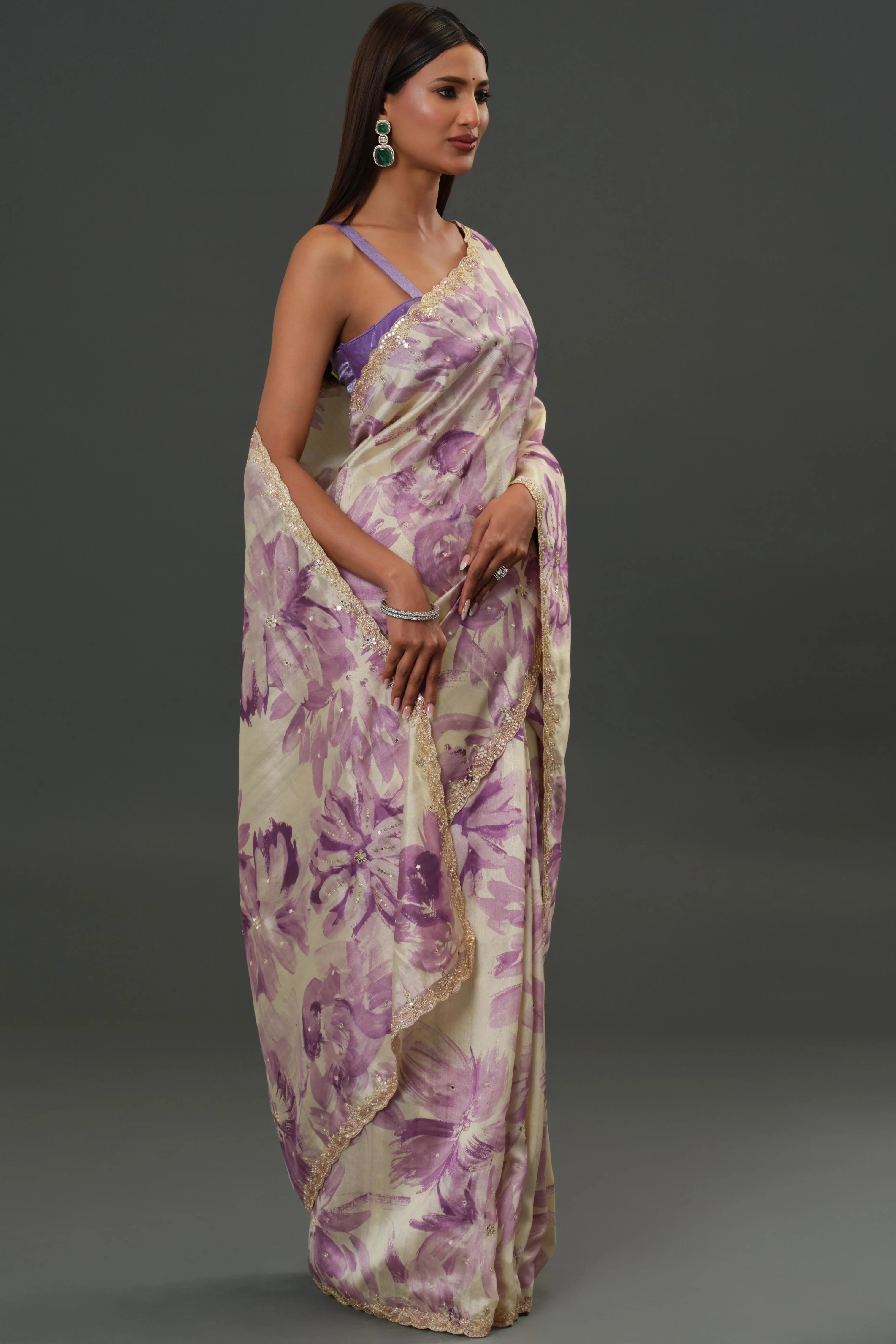 Lavender Glow Tussar Silk Saree - Image 6