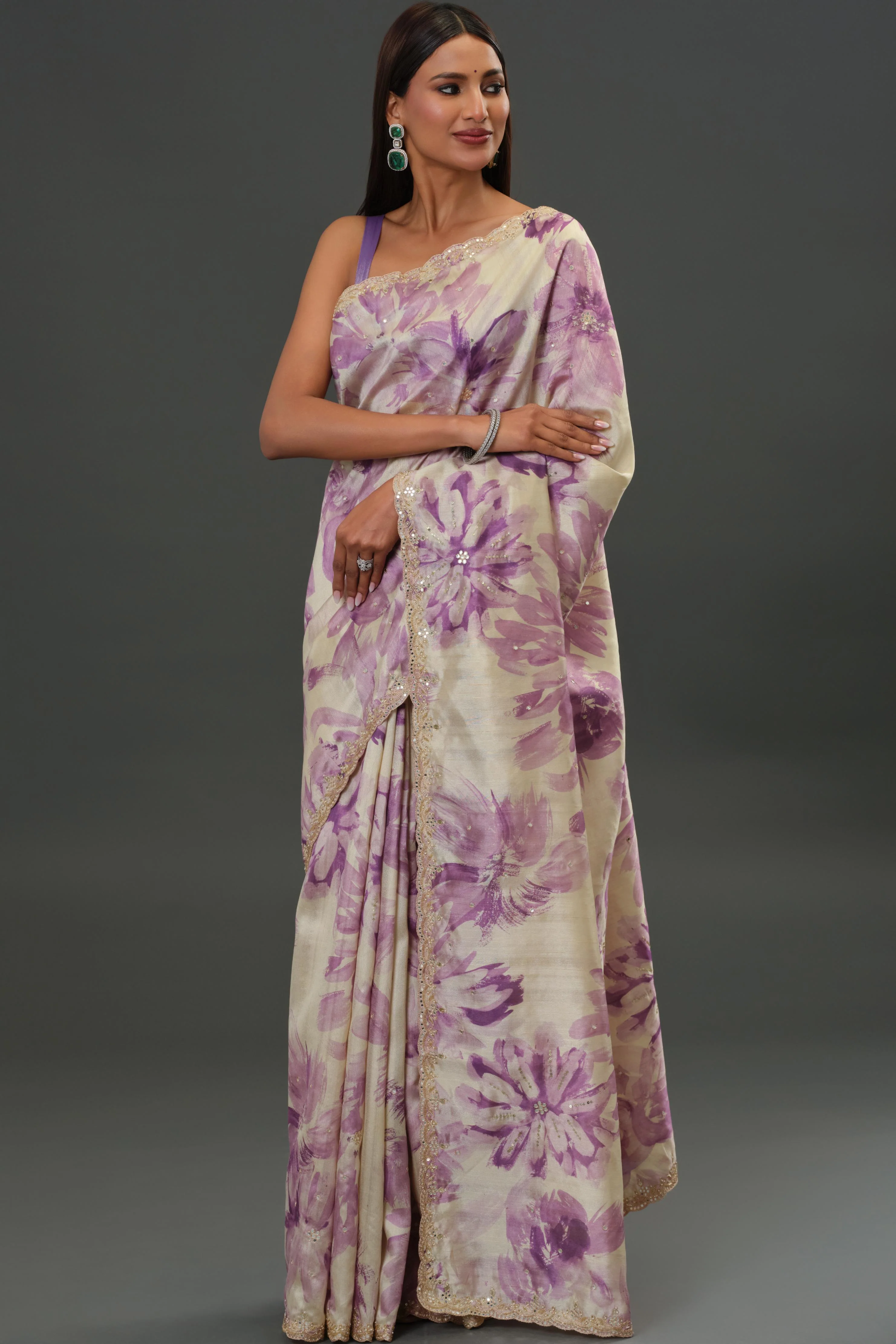 Lavender Glow Tussar Silk Saree - Image 7