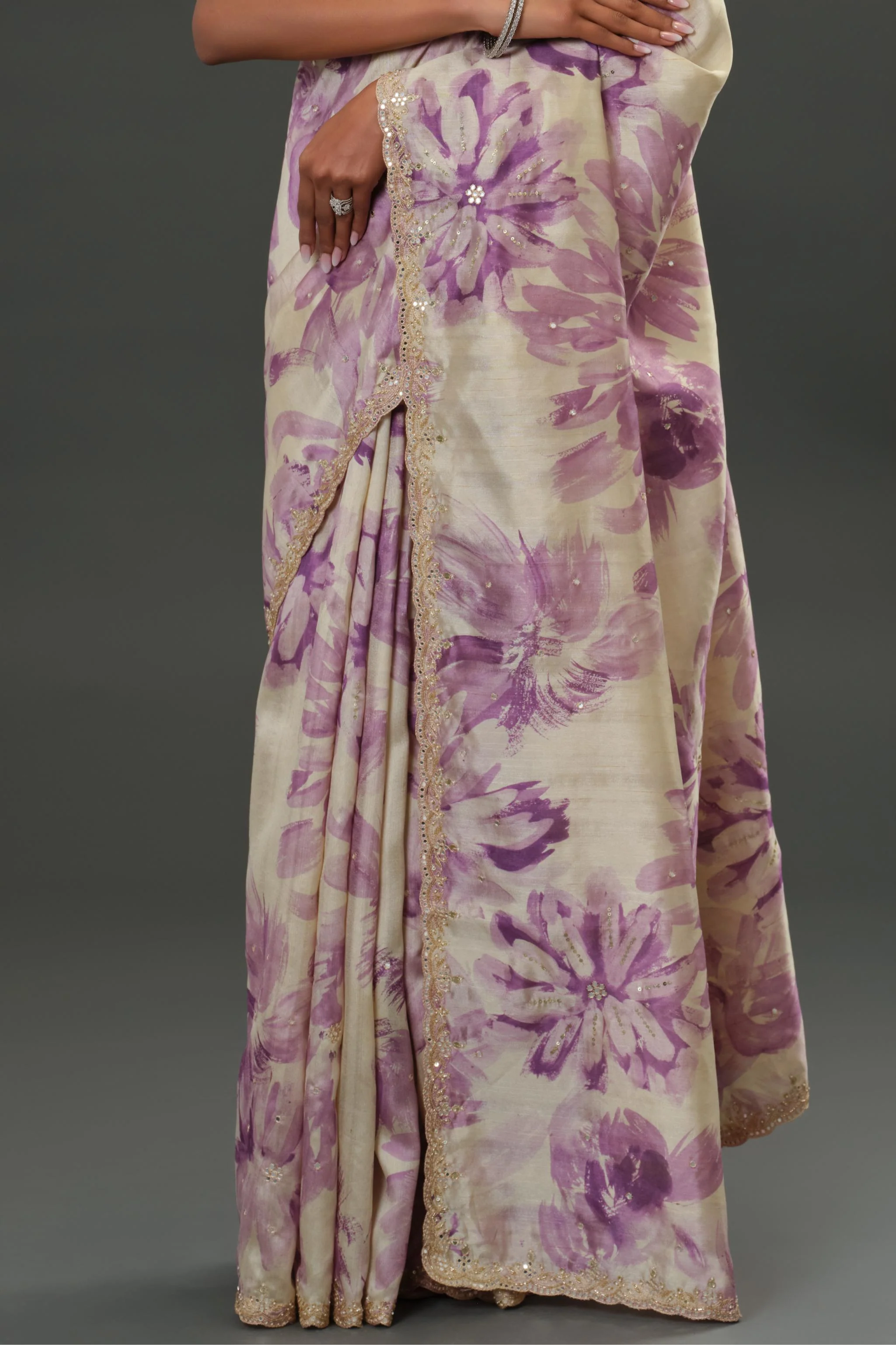 Lavender Glow Tussar Silk Saree - Image 8