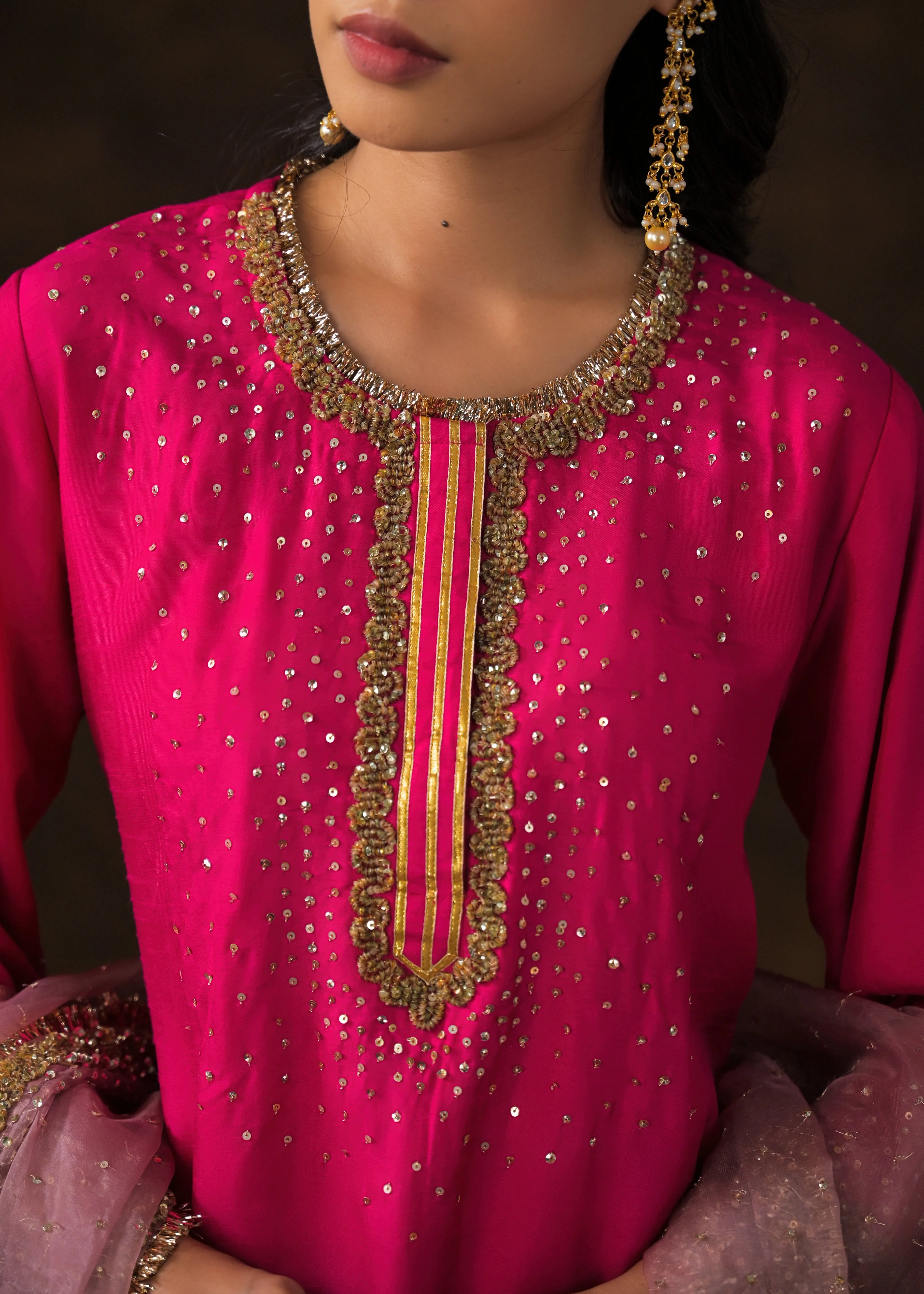 Queen Pink Embellished Raw Silk Pant Set - Image 2