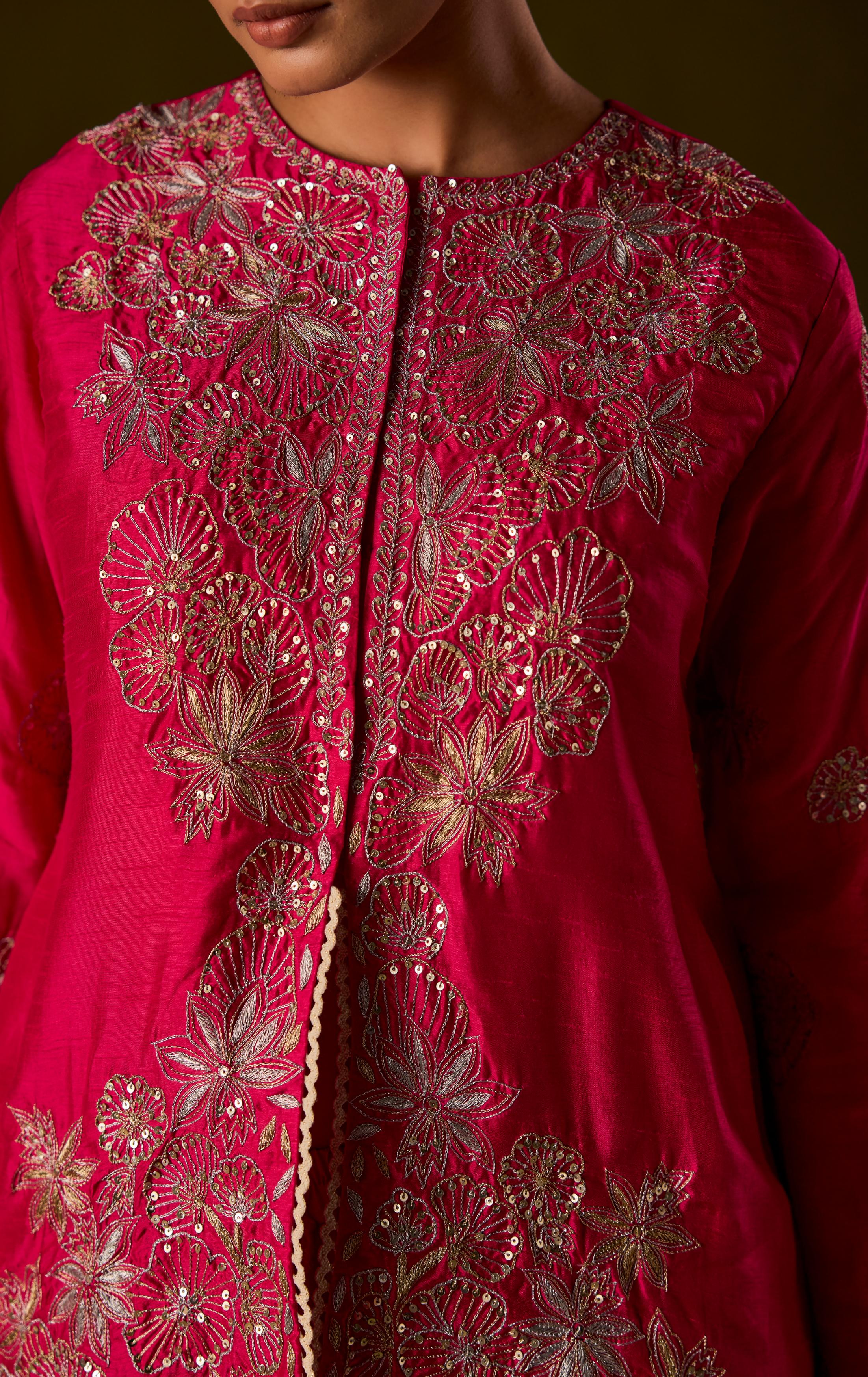 Queen's Pink Raw Silk Embellished Co-Ord Set - Image 2