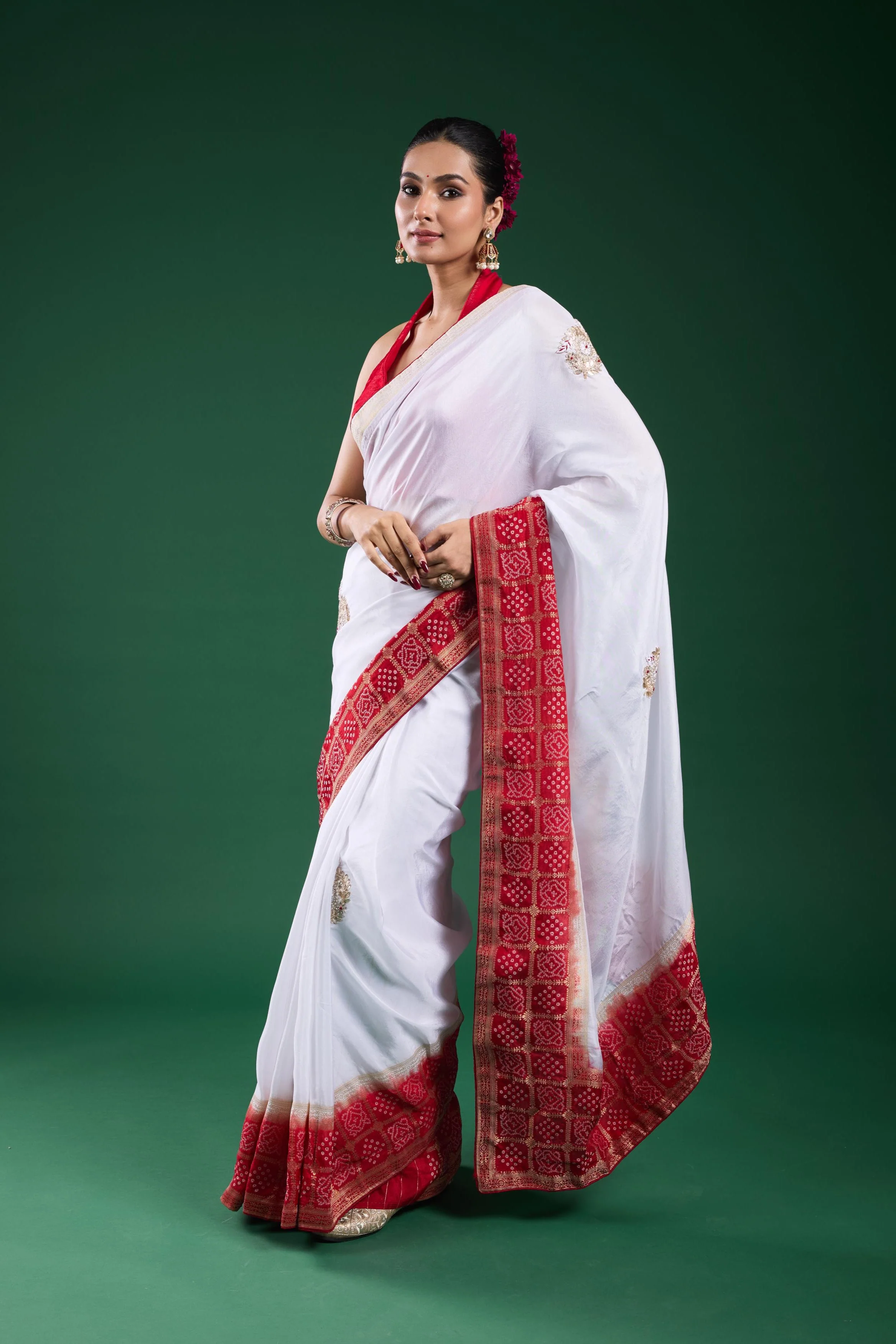 Radiance White Ombre Russian Silk Saree - Image 3