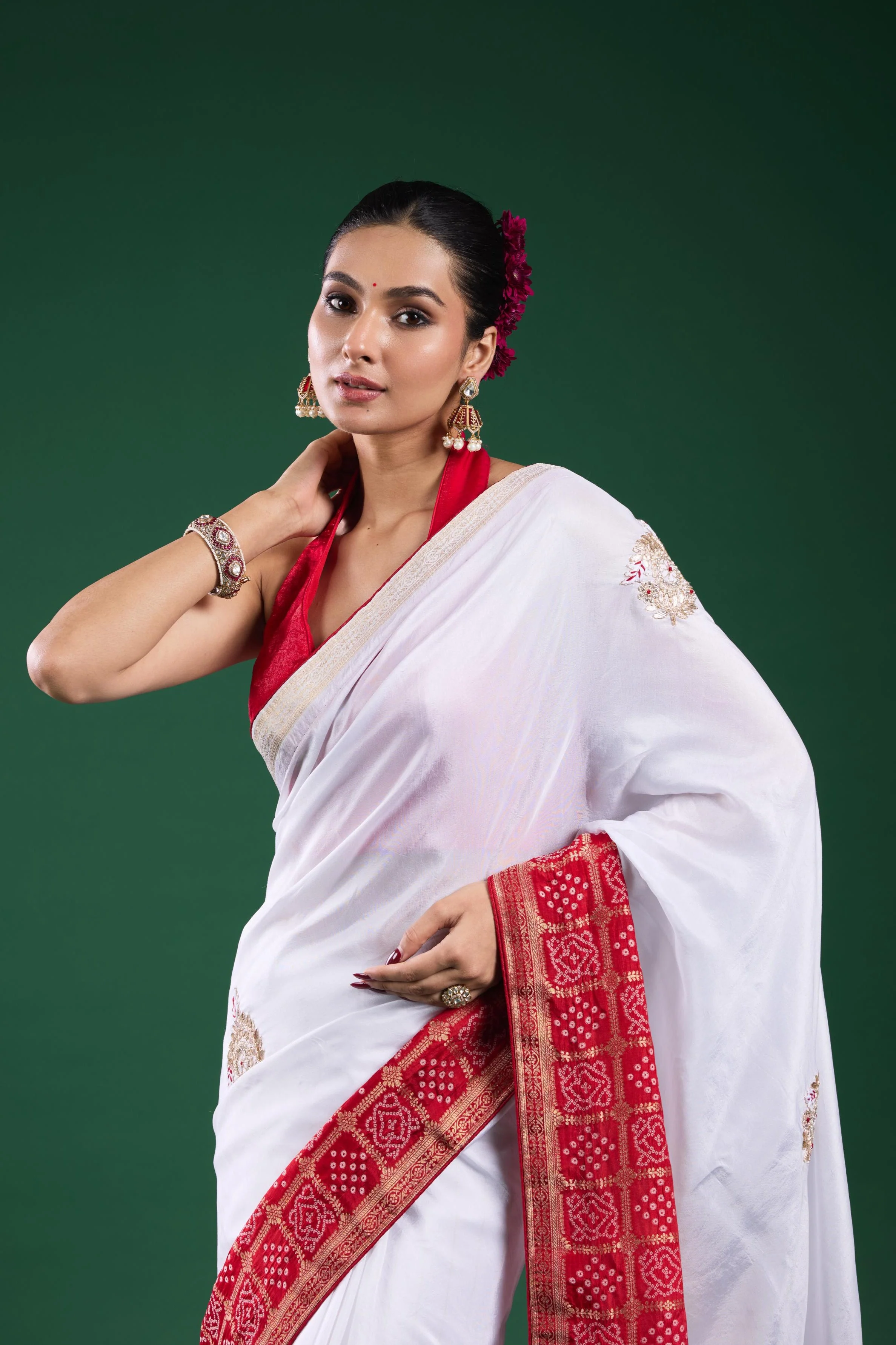 Radiance White Ombre Russian Silk Saree - Image 5