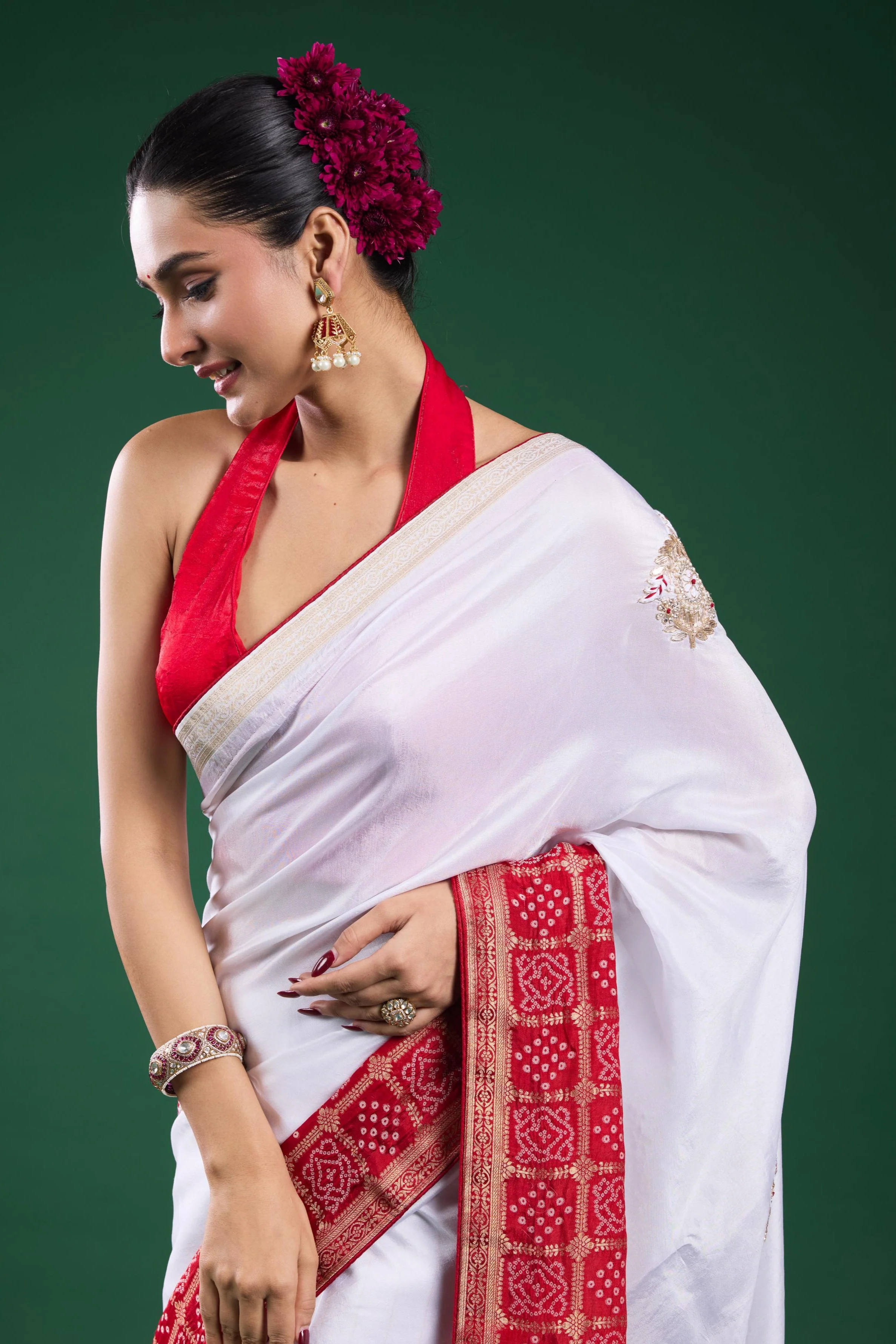 Radiance White Ombre Russian Silk Saree - Image 6