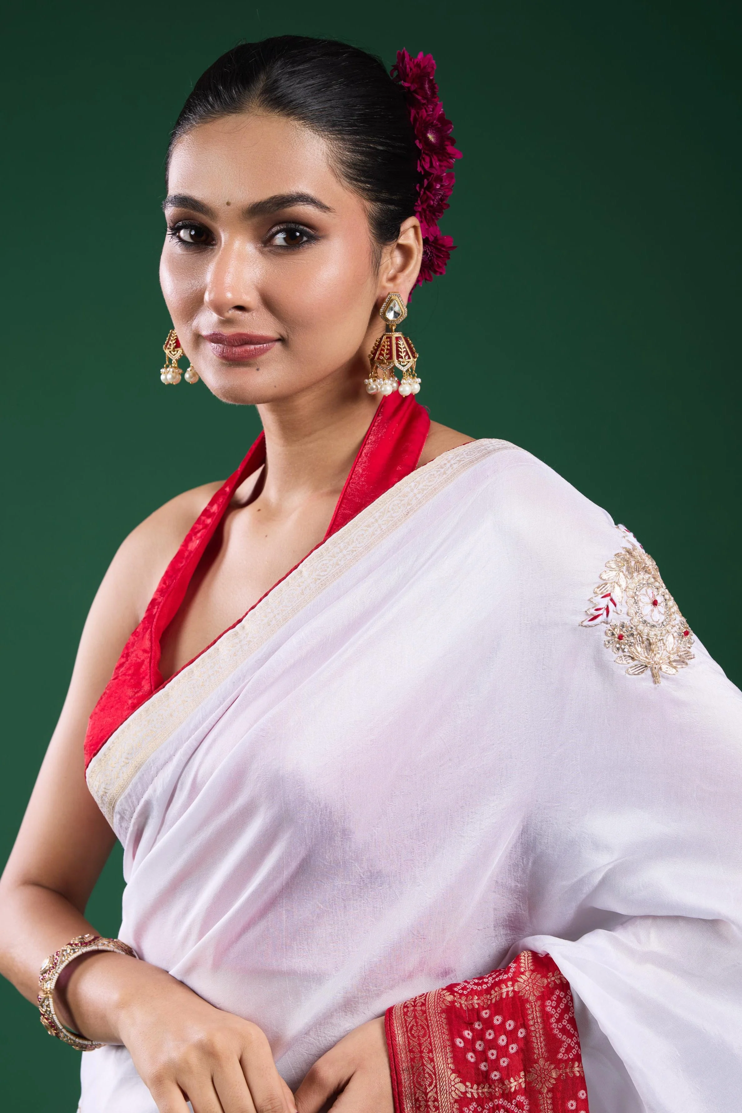 Radiance White Ombre Russian Silk Saree - Image 7