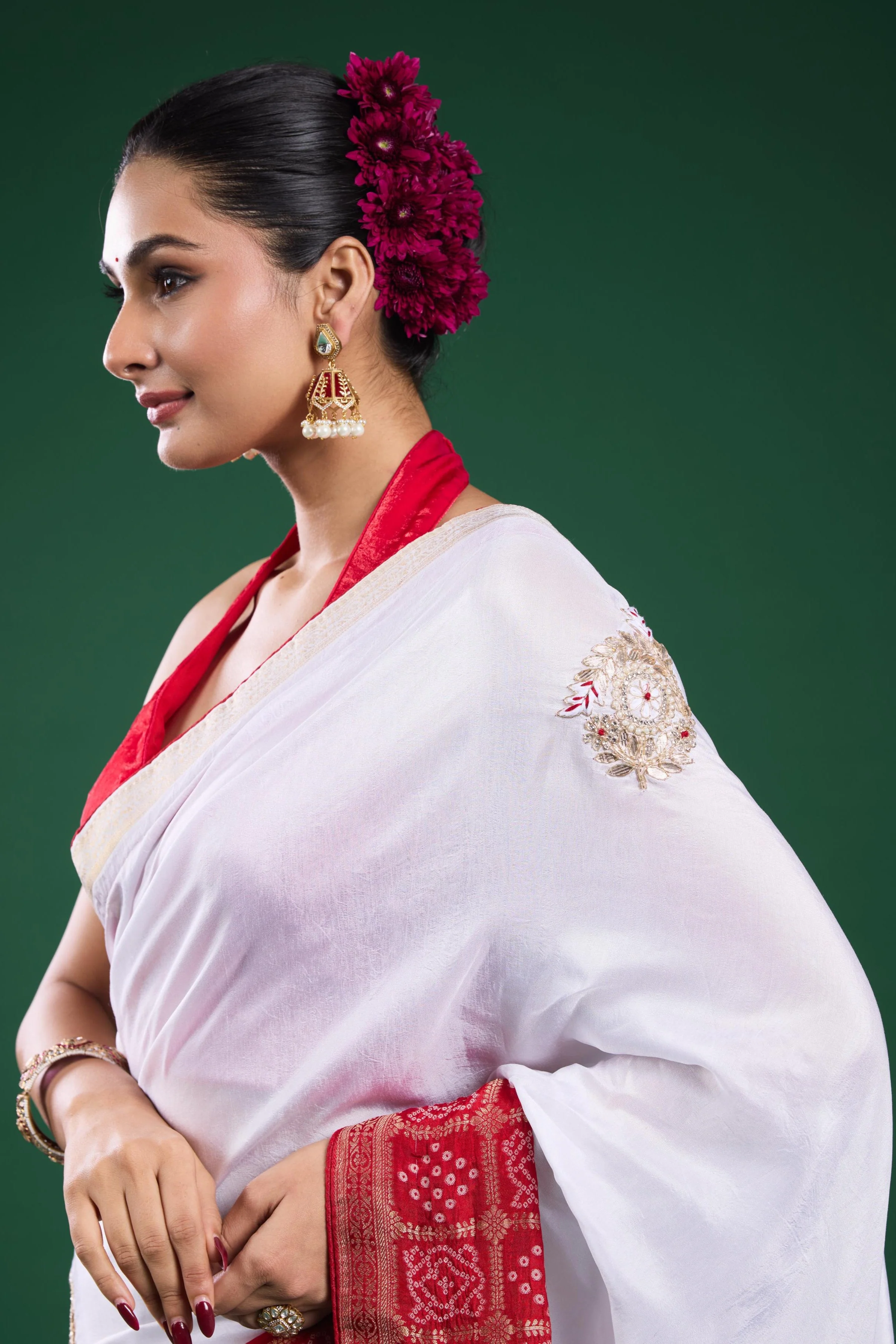 Radiance White Ombre Russian Silk Saree - Image 8