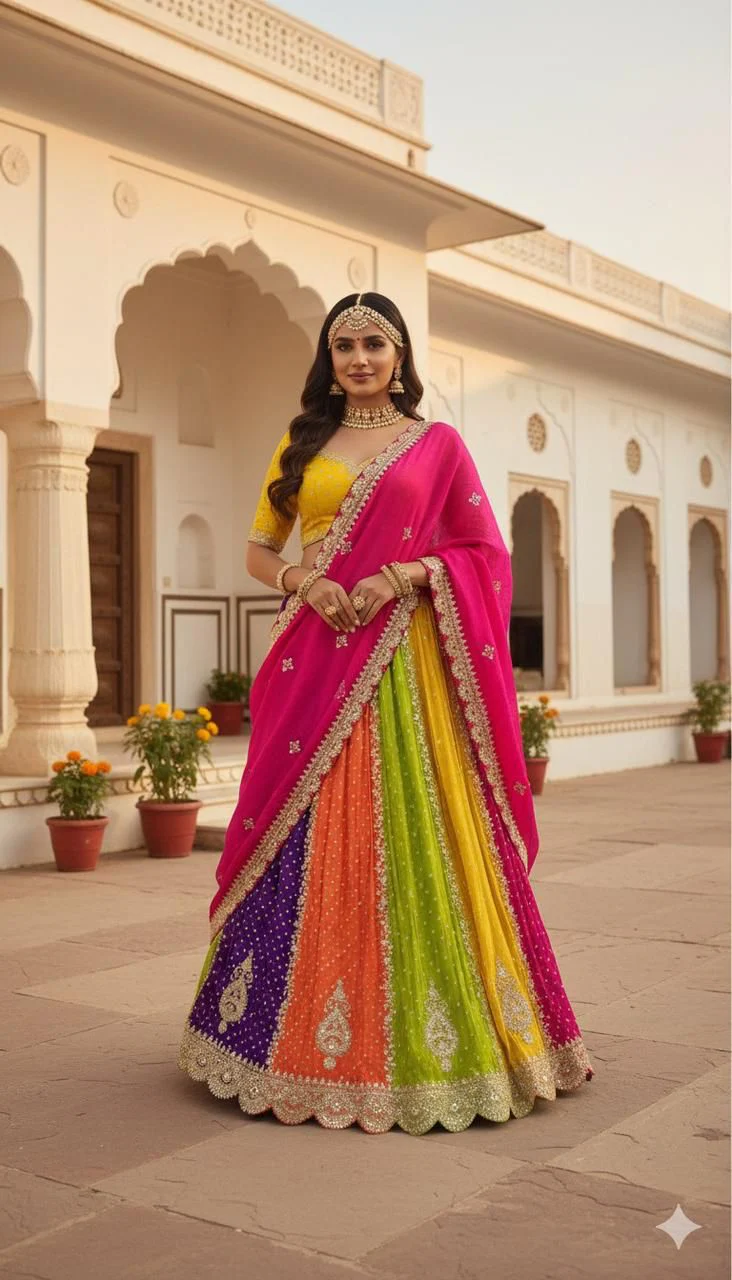Radiant Multicolor Panelled Lehenga Set