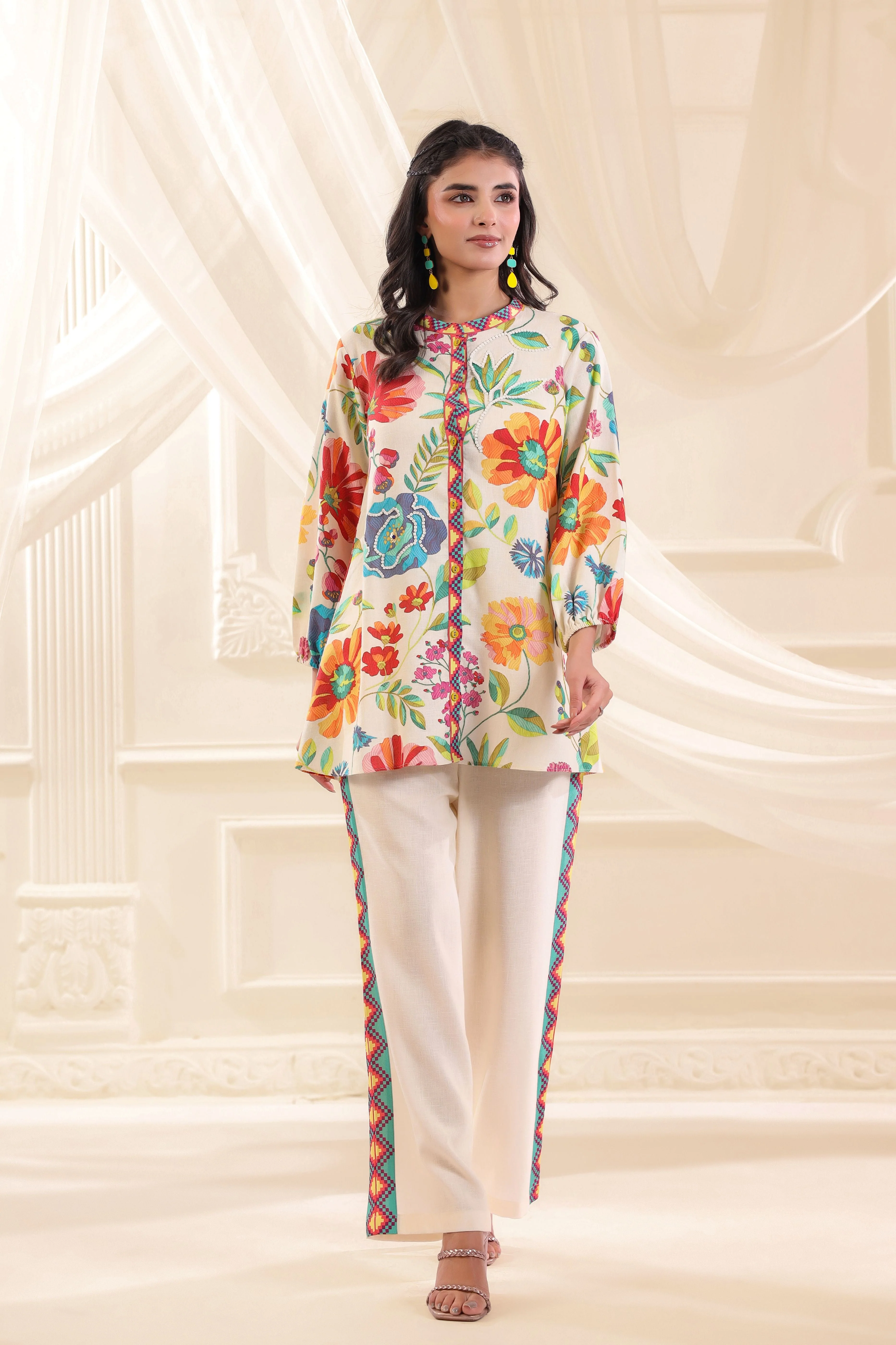 Rainbow Hues Printed Linen Co-Ord Set