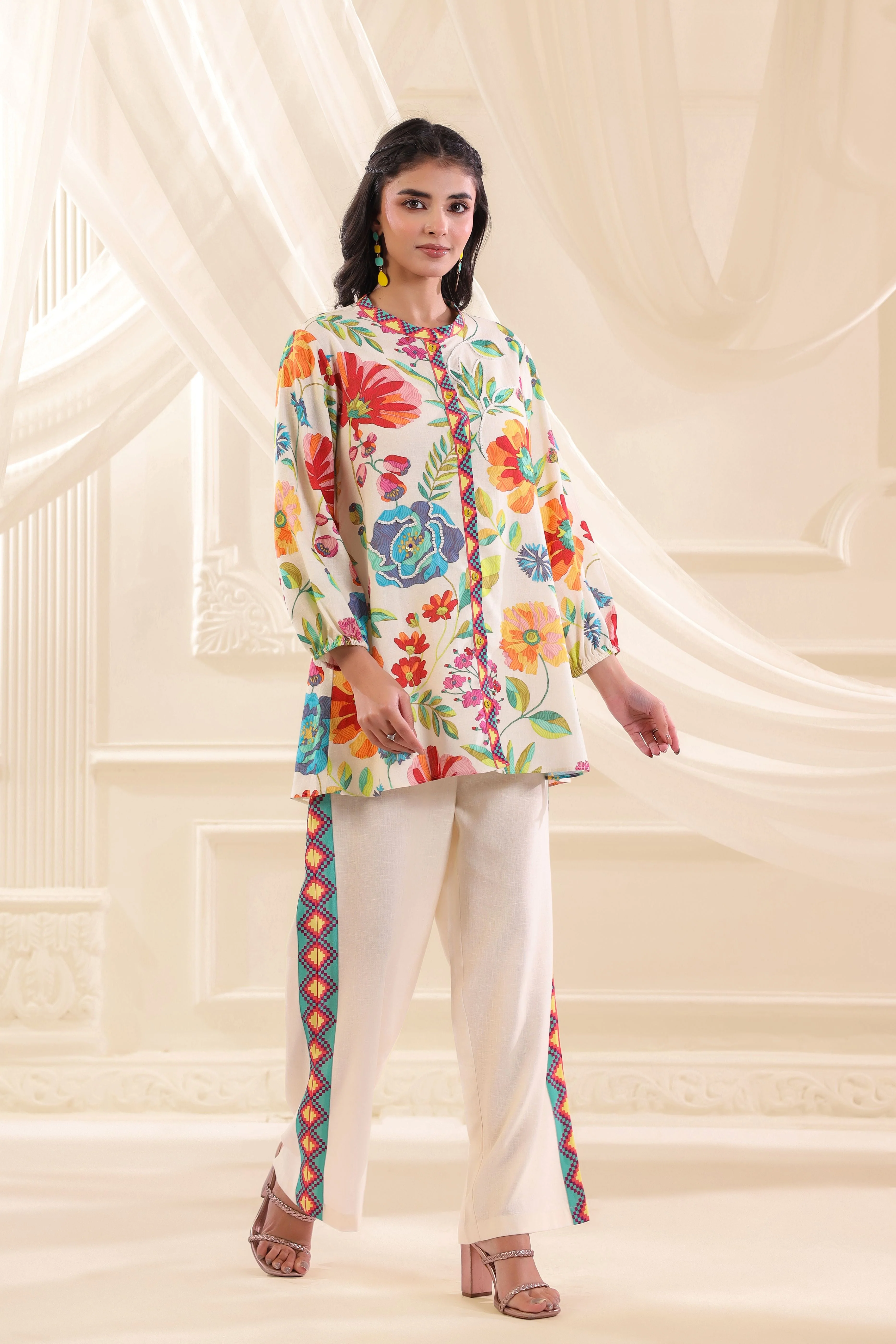 Rainbow Hues Printed Linen Co-Ord Set - Image 3