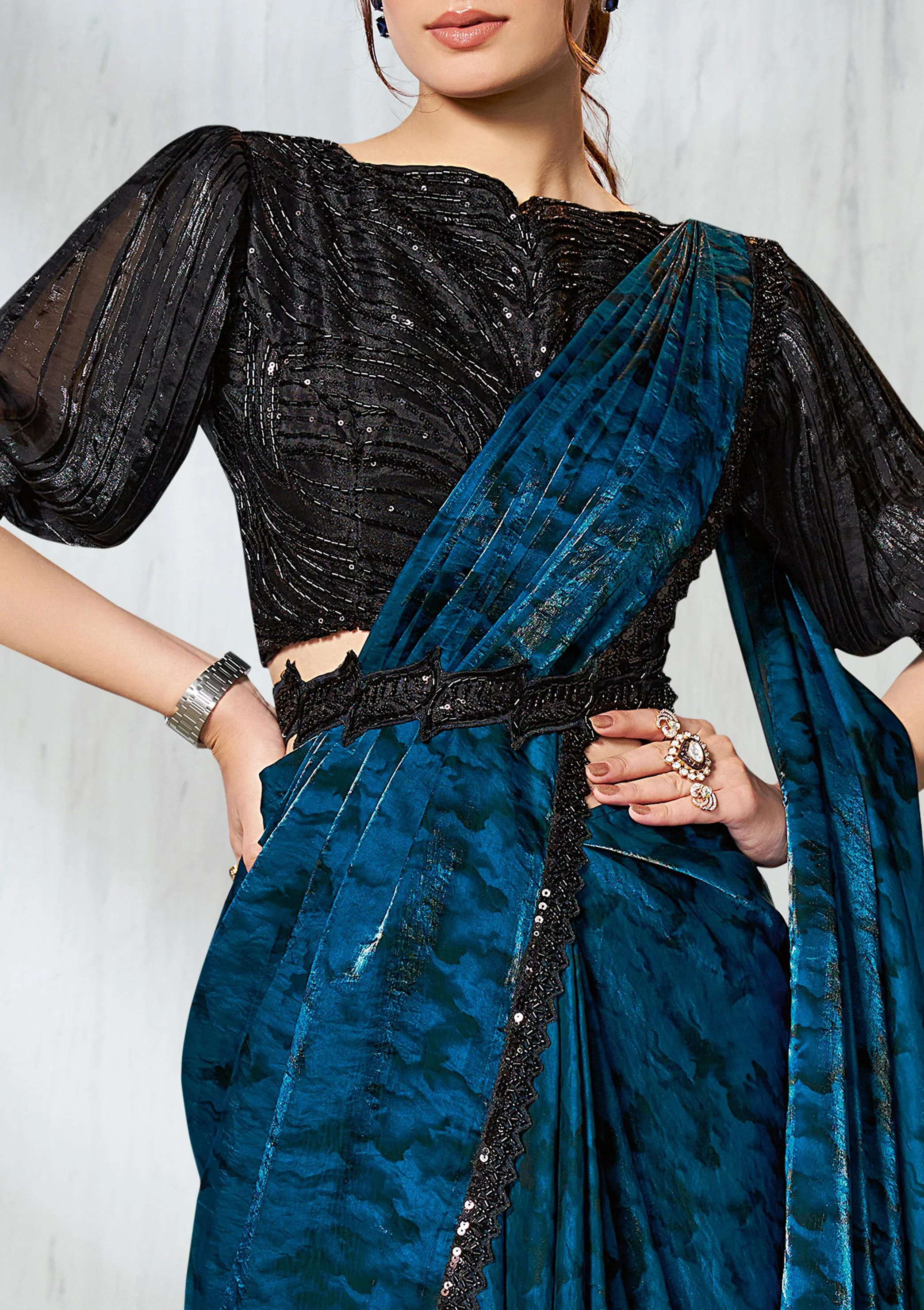 Rama Elegance Two-Tone Satin Silk Saree - Image 3