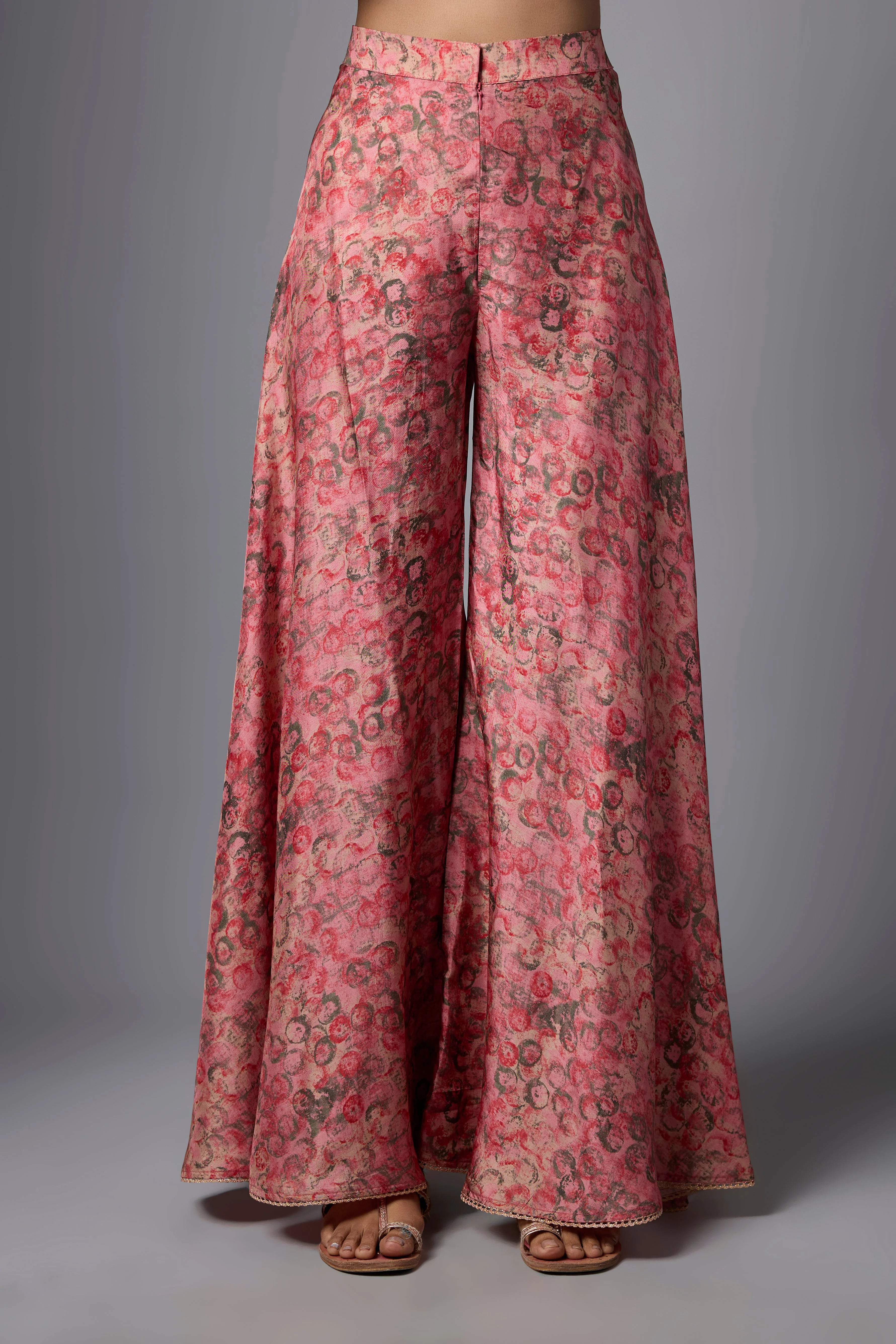 Blush Pink Embellished Slub Silk Palazzo Set - Image 3