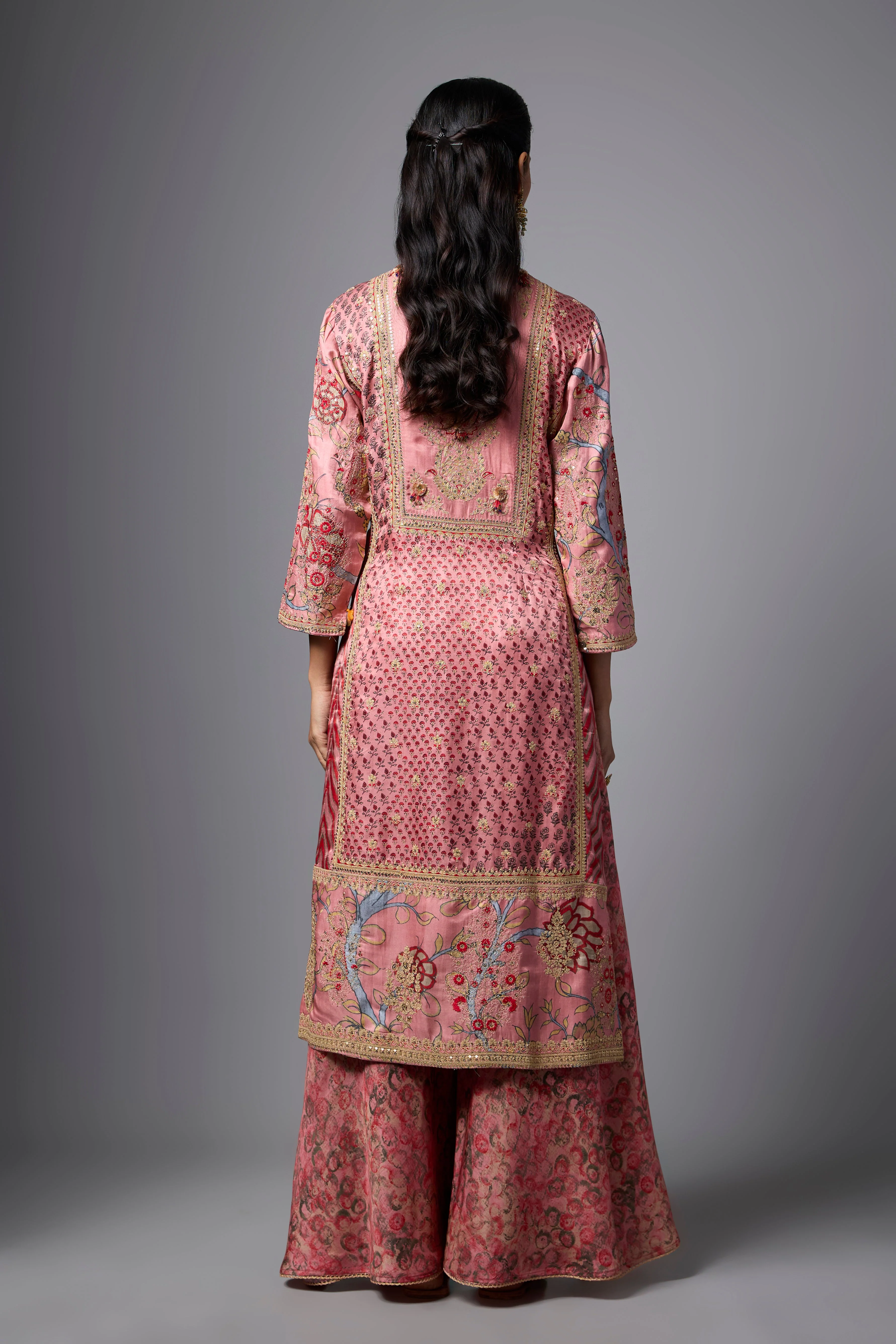 Blush Pink Embellished Slub Silk Palazzo Set - Image 4