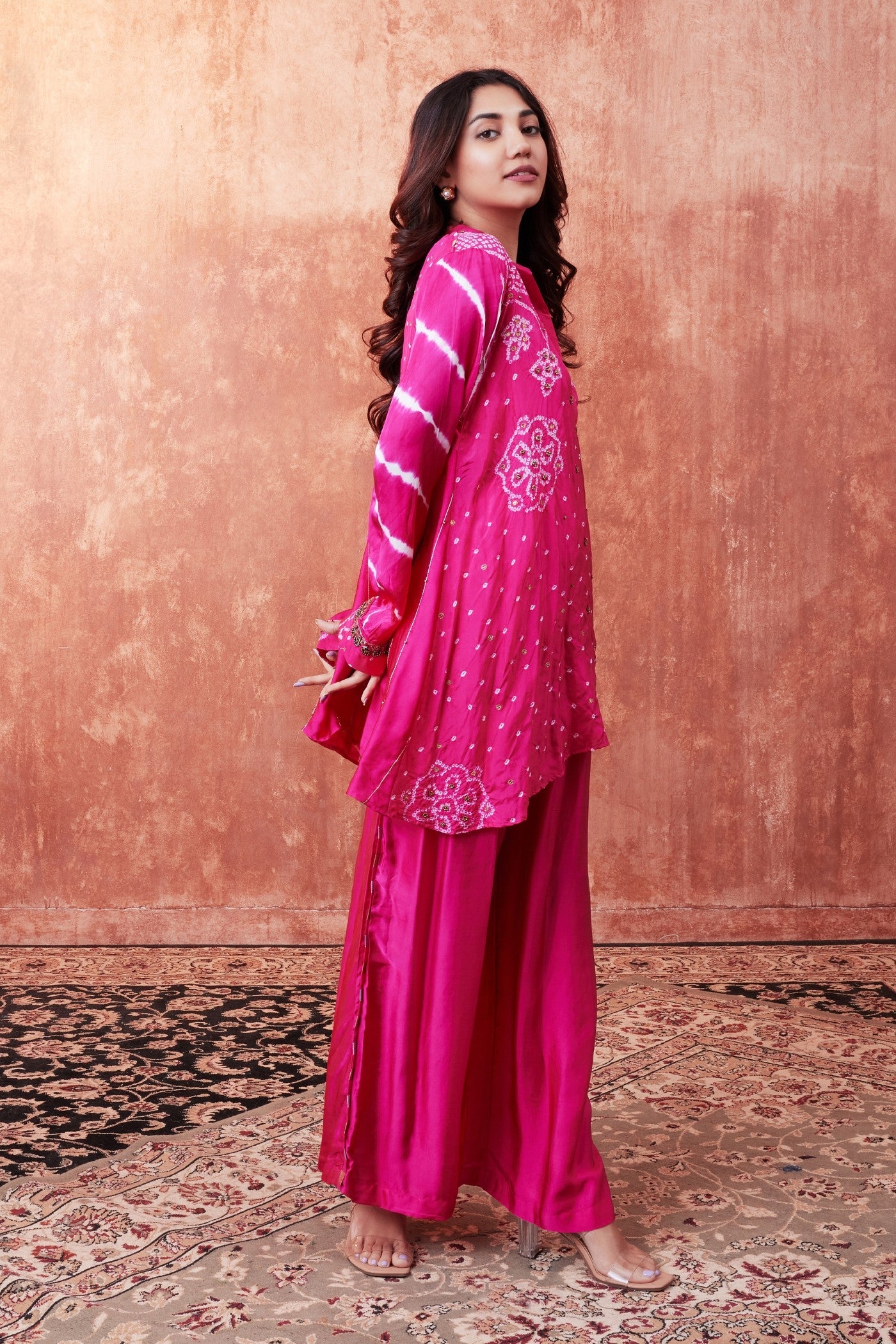Rani Pink Bandhej Tie Dyed Palazzo Set - Image 3